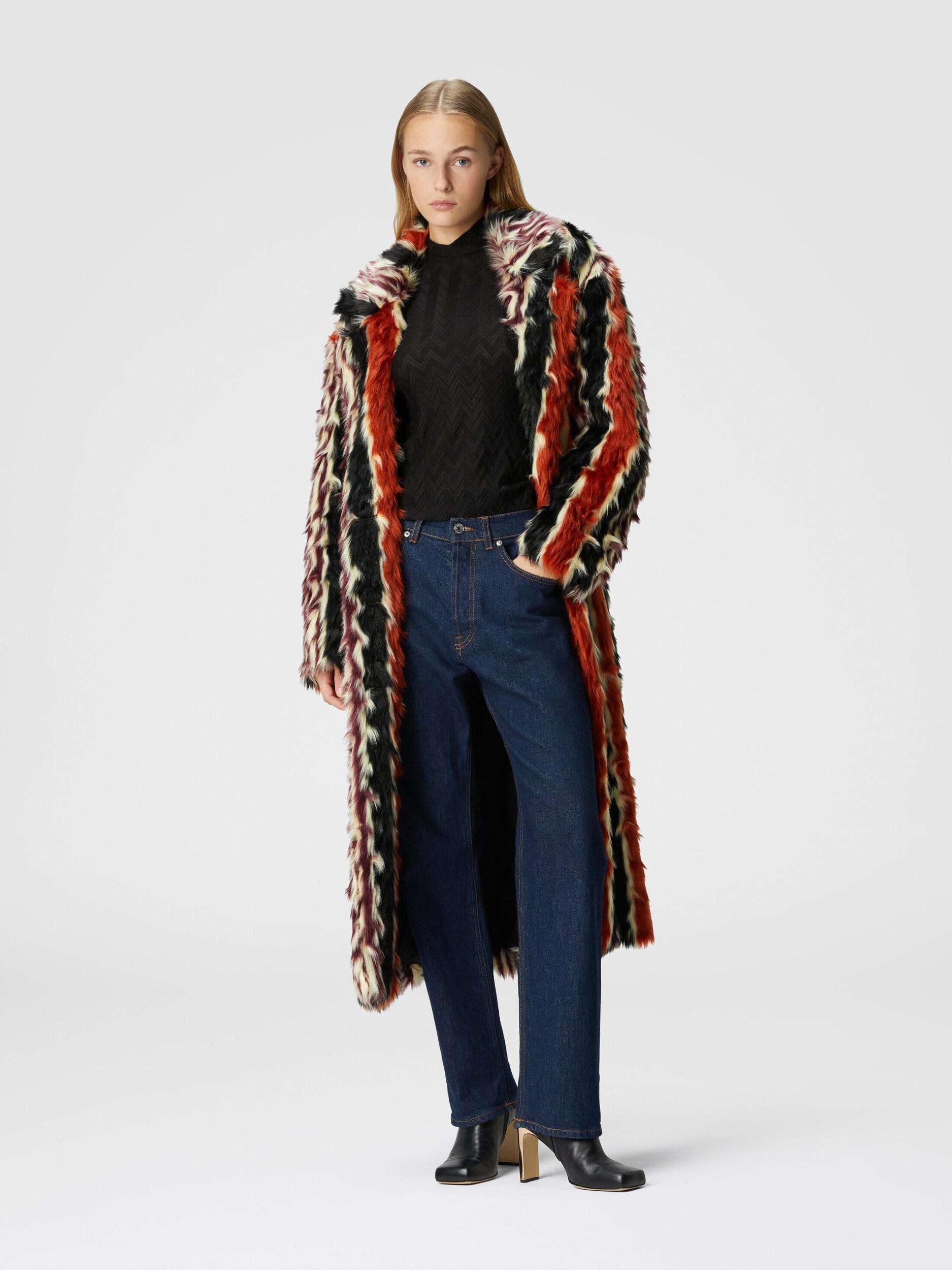 Long coat in striped faux fur Product Image