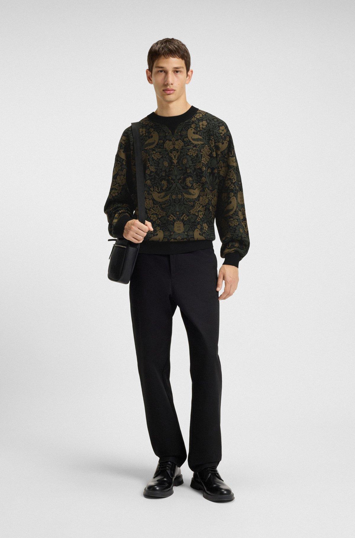 HUGO - Relaxed-fit sweater with tapestry jacquard - Black Product Image