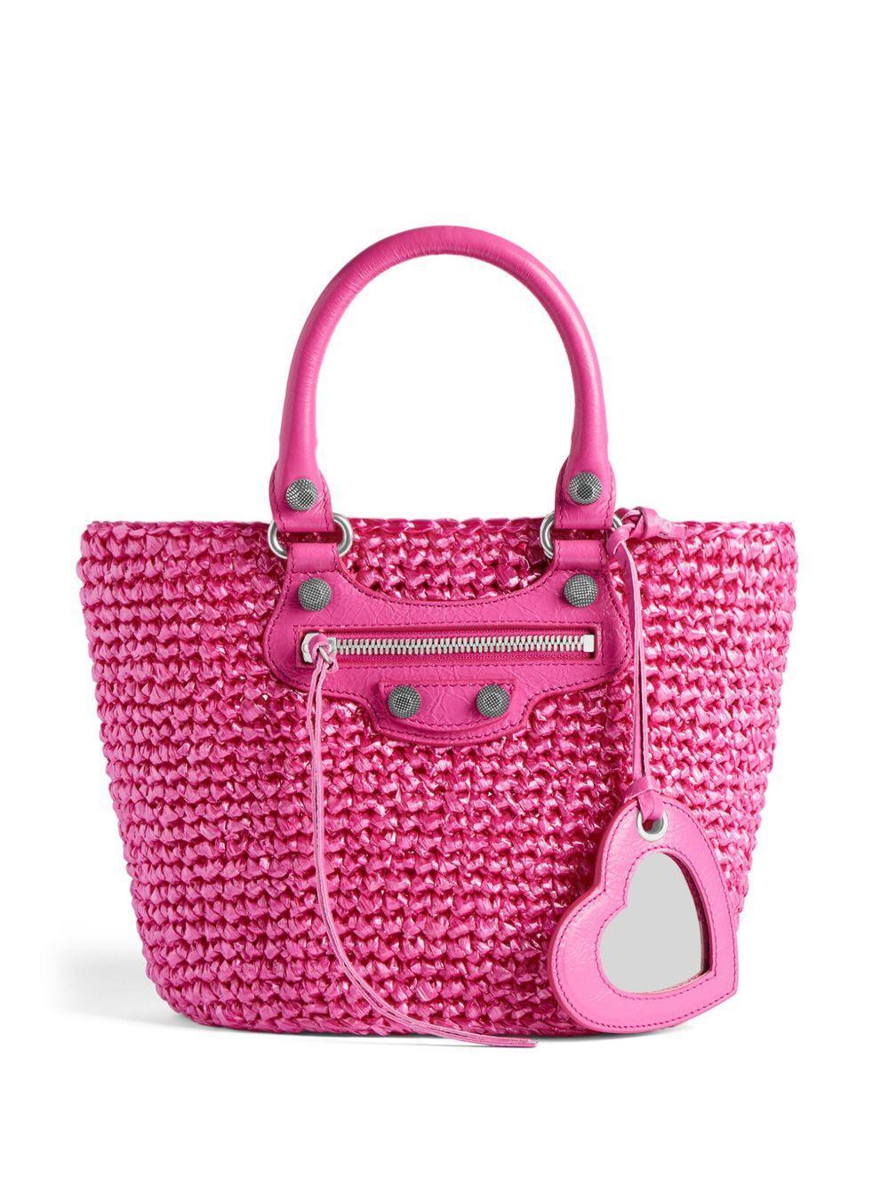 BALENCIAGA Women Fuchsia Raffia Small Le Cagole Panier Handbag In Pink Product Image