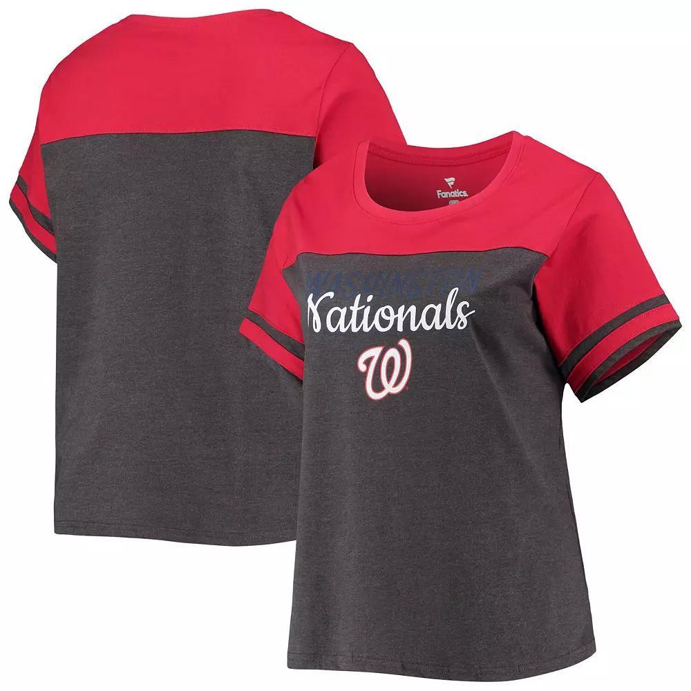 Women's Heathered Charcoal/Red Washington Nationals Plus Size Colorblock T-Shirt, Size: 3XL Product Image
