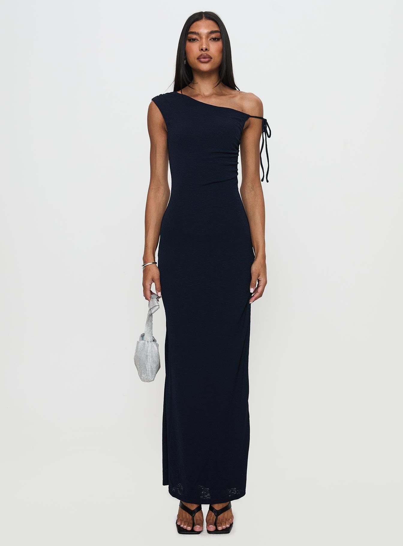 Paislee Asymmetrical Maxi Dress Navy Product Image