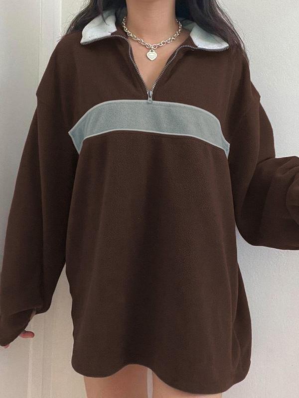 Fleece Patchwork Half Zip Sweatshirt Product Image