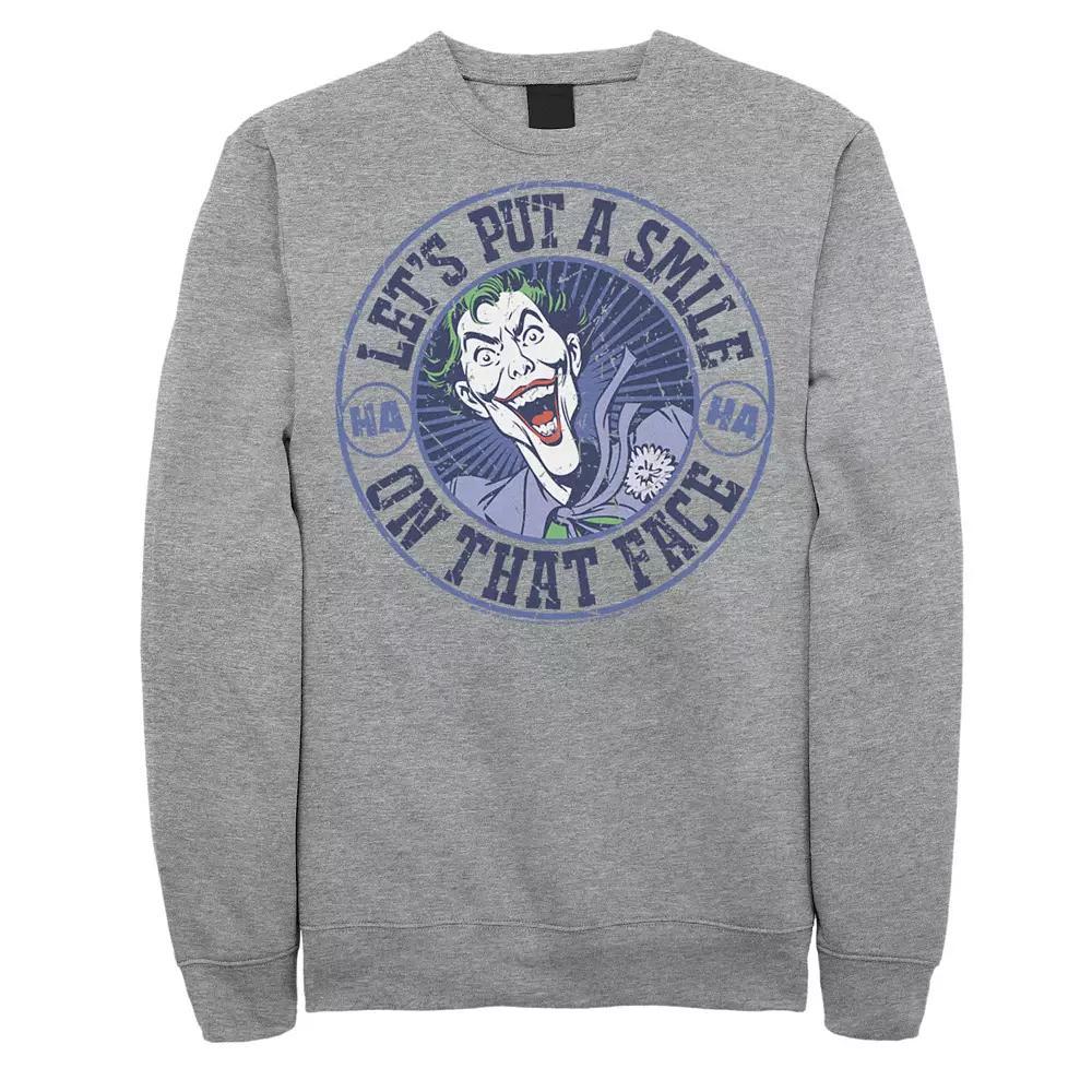 Men's DC Comics The Joker Let's Put A Smile On That Face Sweatshirt, Size: 3XL, Athletic Grey Product Image