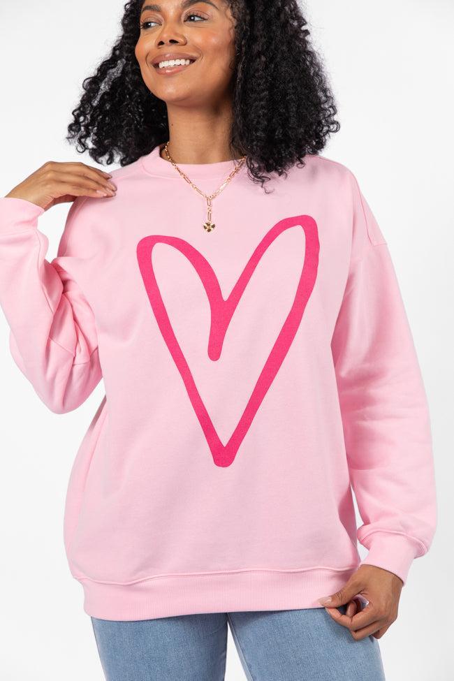 Heart Sketch Light Pink Oversized Graphic Sweatshirt Product Image