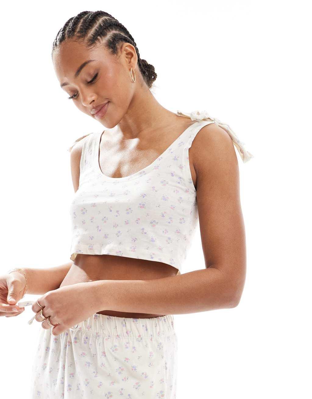 Brave Soul pajama set with floral print in white Product Image