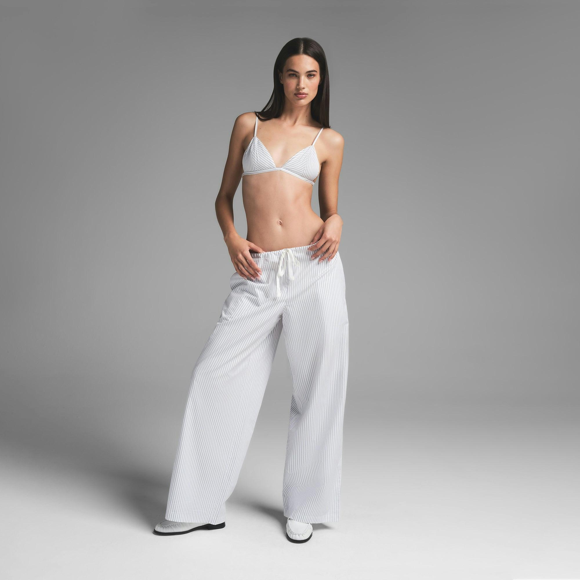 COTTON POPLIN TRIANGLE BRALETTE | ZEN BLUE STRIPE Product Image