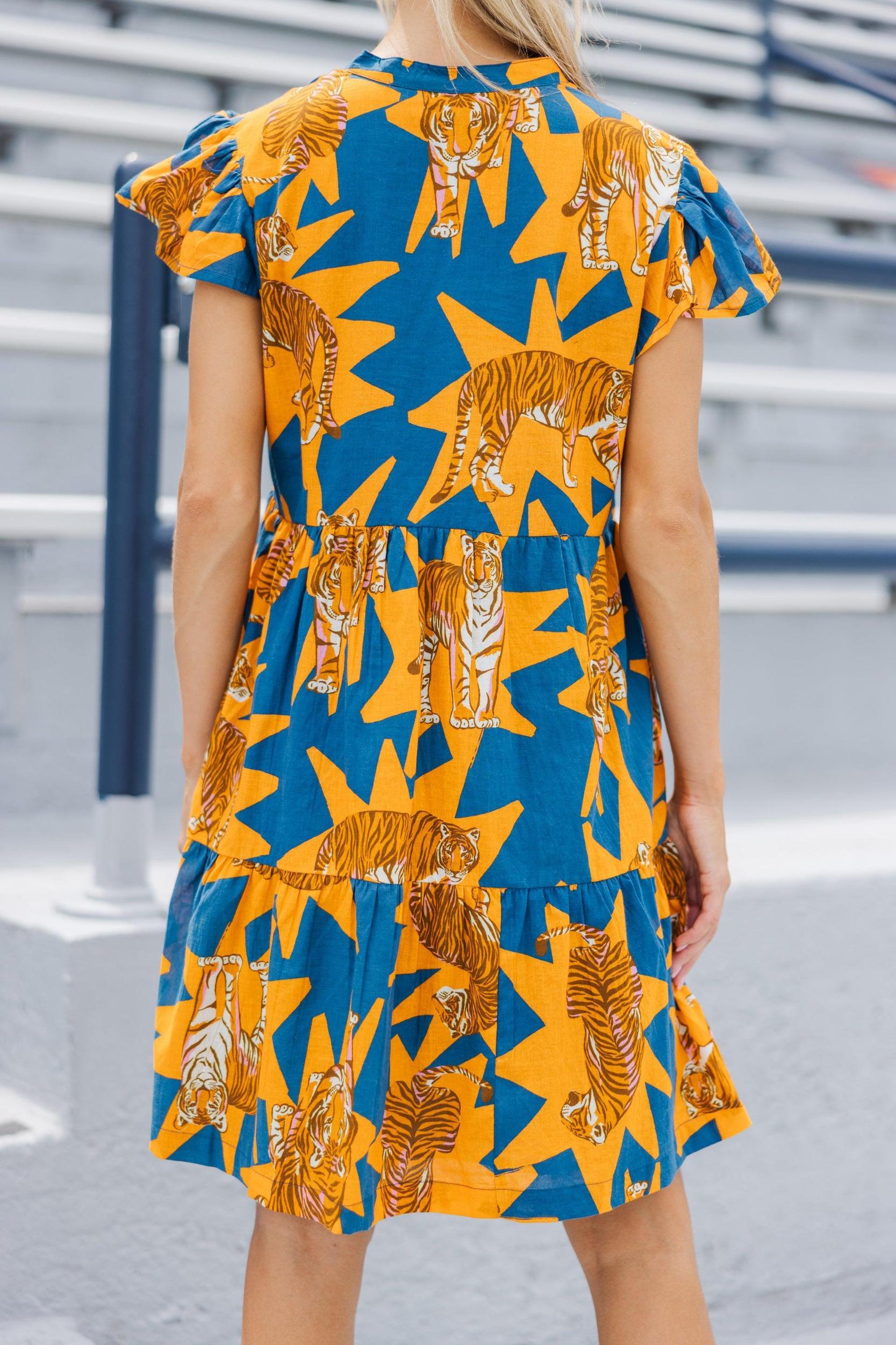 Briton Court: The Standout Orange Tiger Dress Female Product Image