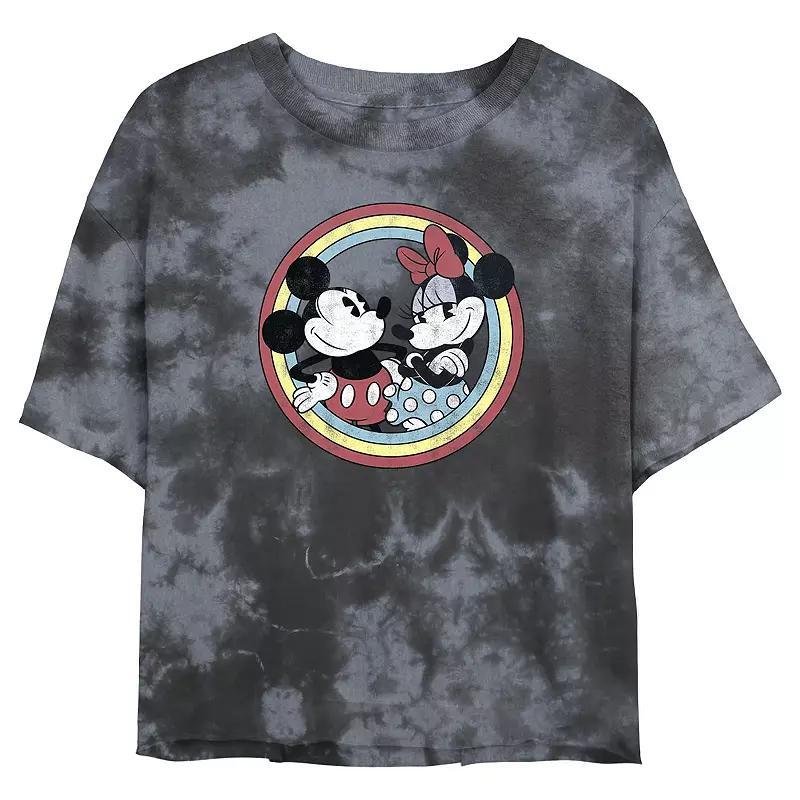 Juniors Disney Mickey And Minnie Mouse Classic Wash Crop Tee, Girls Black Grey Product Image