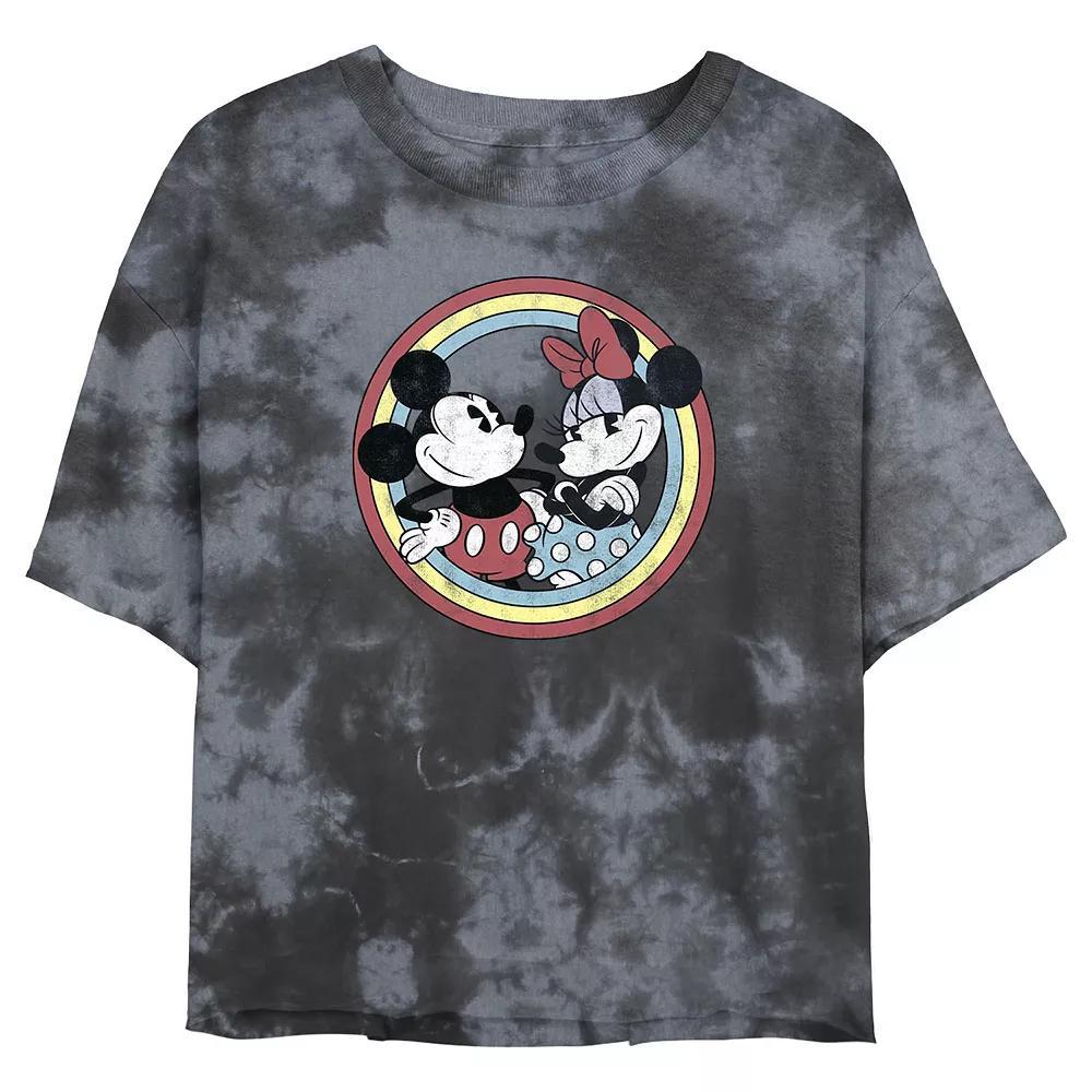 Juniors Disney Mickey And Minnie Mouse Classic Wash Crop Tee, Girls Black Grey Product Image