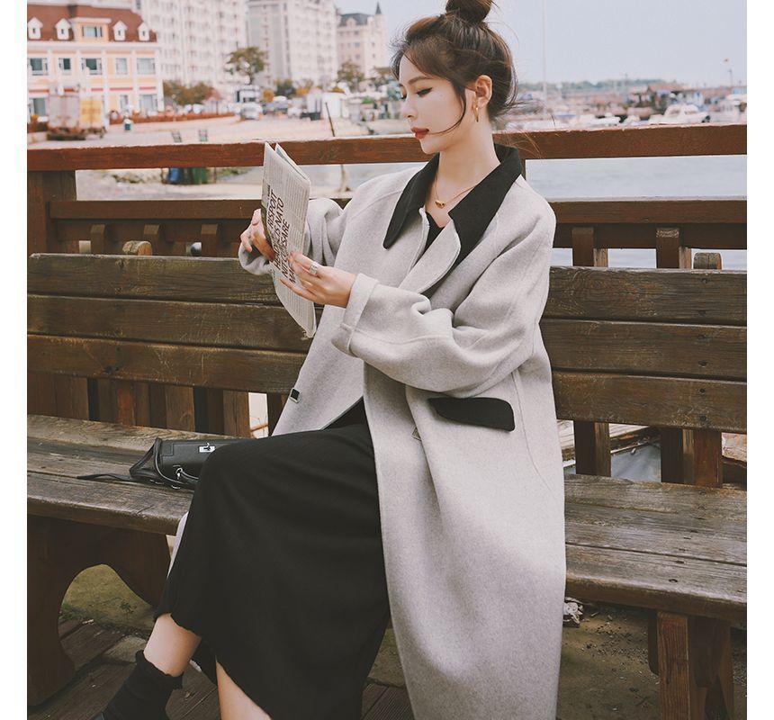 Double Breasted Lapel Long Coat Product Image