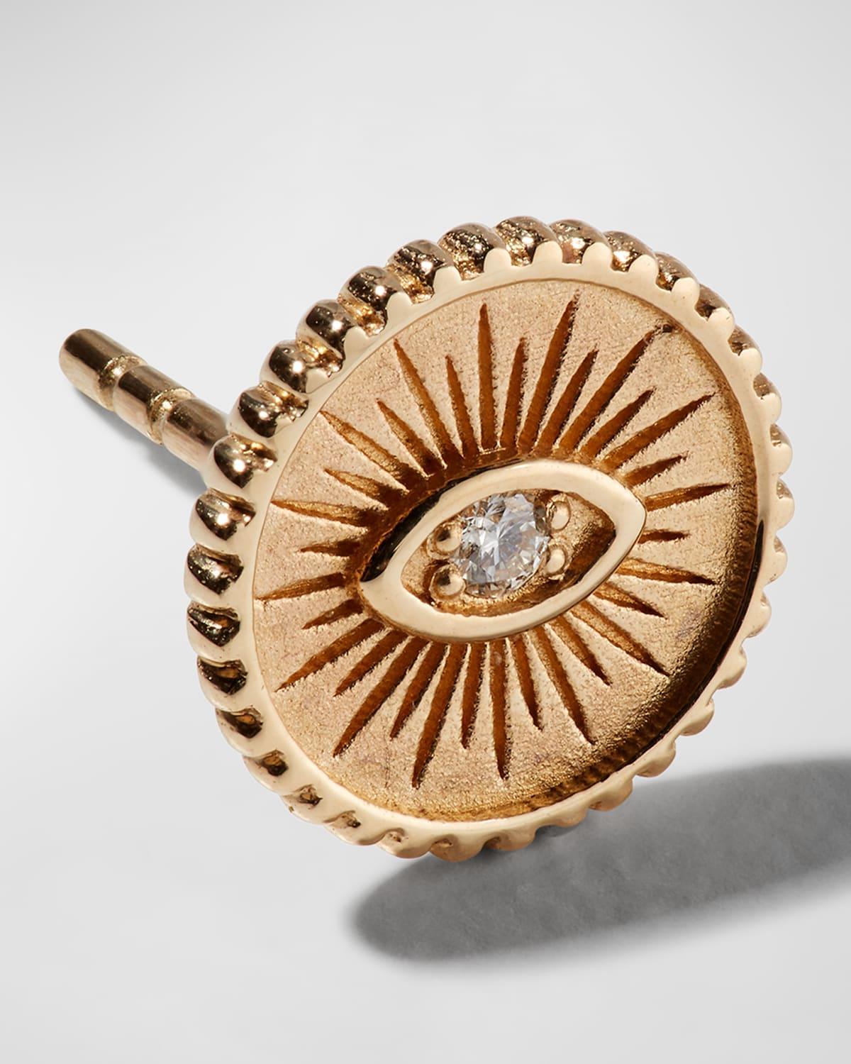 14k Diamond Evil Eye Coin Stud Earring, Single Product Image