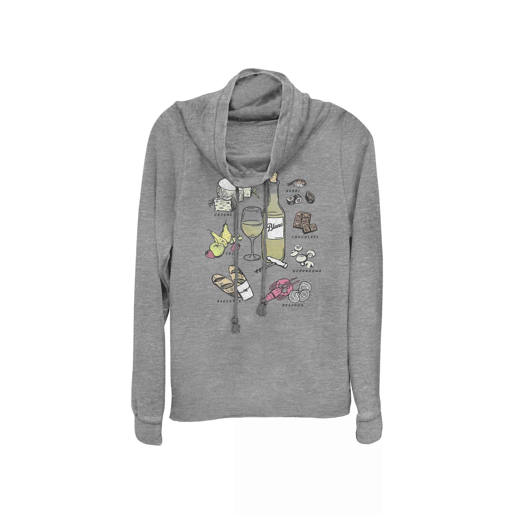 Women's Plus White Wine Complements Cowlneck Graphic Lightweight Long Sleeve, Size: 1XL, Gray Grey Product Image