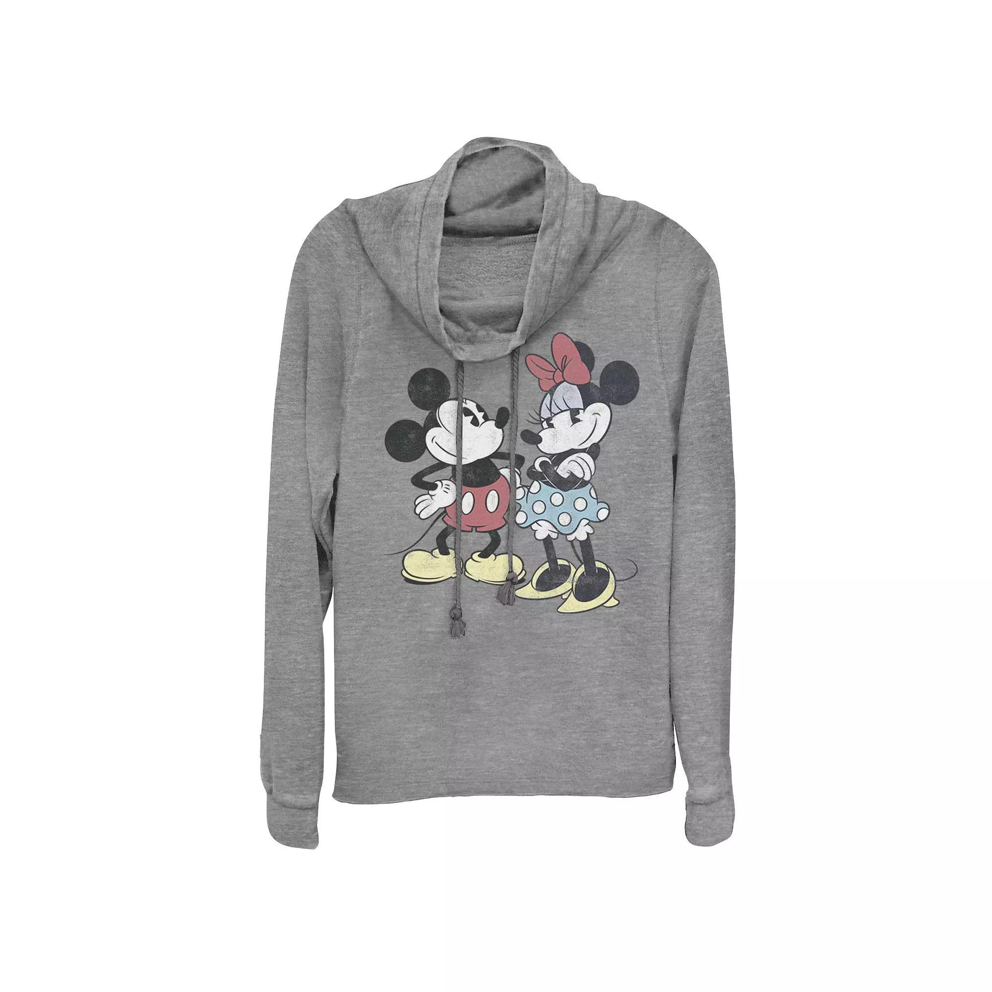 Disney's Mickey & Minnie Mouse Juniors' Retro Cowlneck Graphic Lightweight Long Sleeve, Girl's, Size: 4XL, Gray Grey Product Image