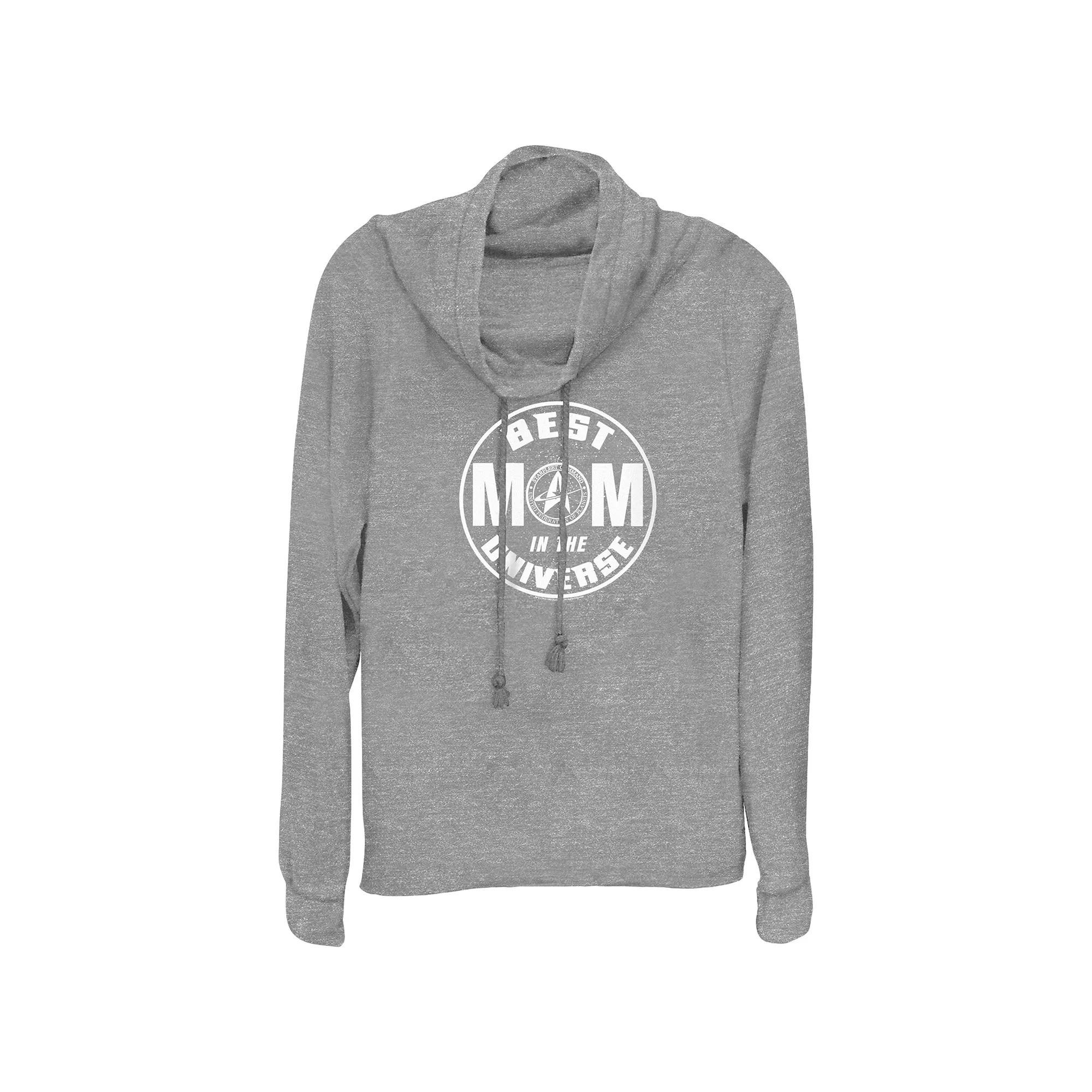Womens Star Trek Best Mom In The Universe Cowlneck Graphic Lightweight Long Sleeve Gray Grey Product Image