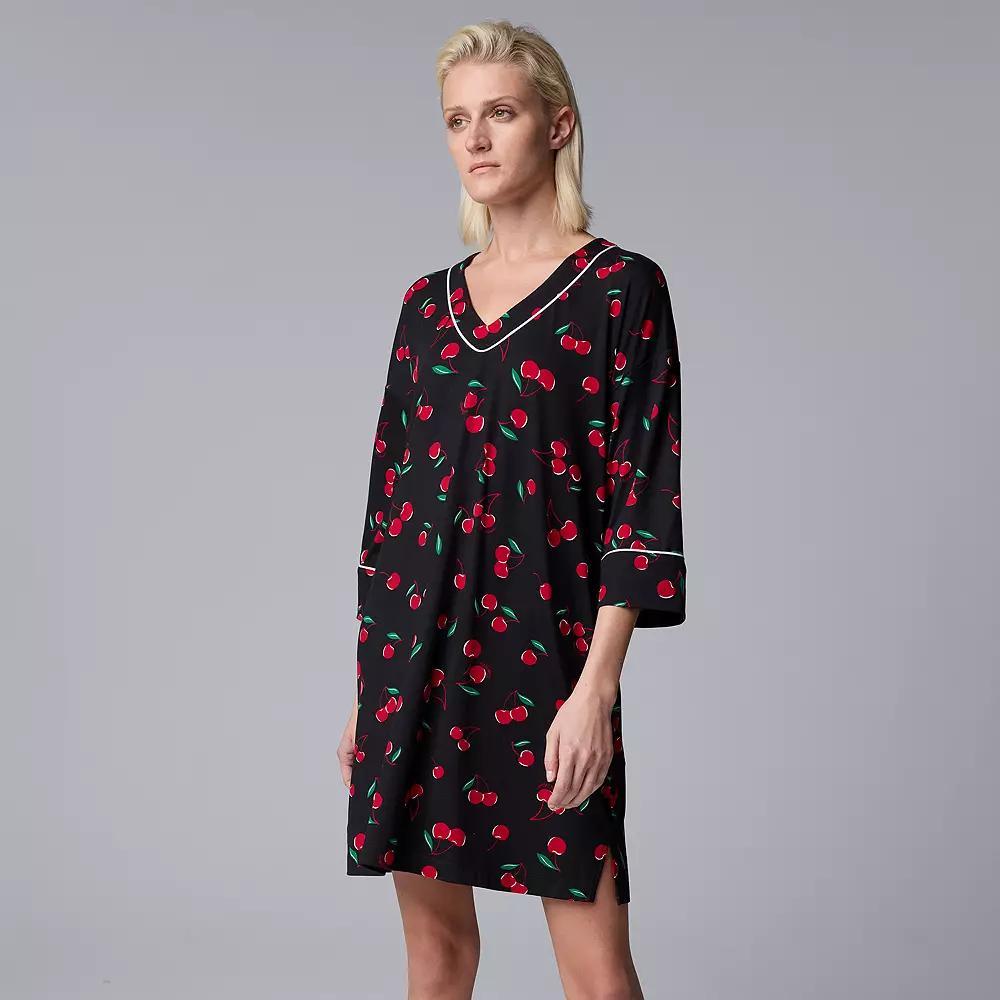 Womens Simply Vera Vera Wang 3/4 Sleeve Cozy Jersey Sleepshirt Red Dot Product Image