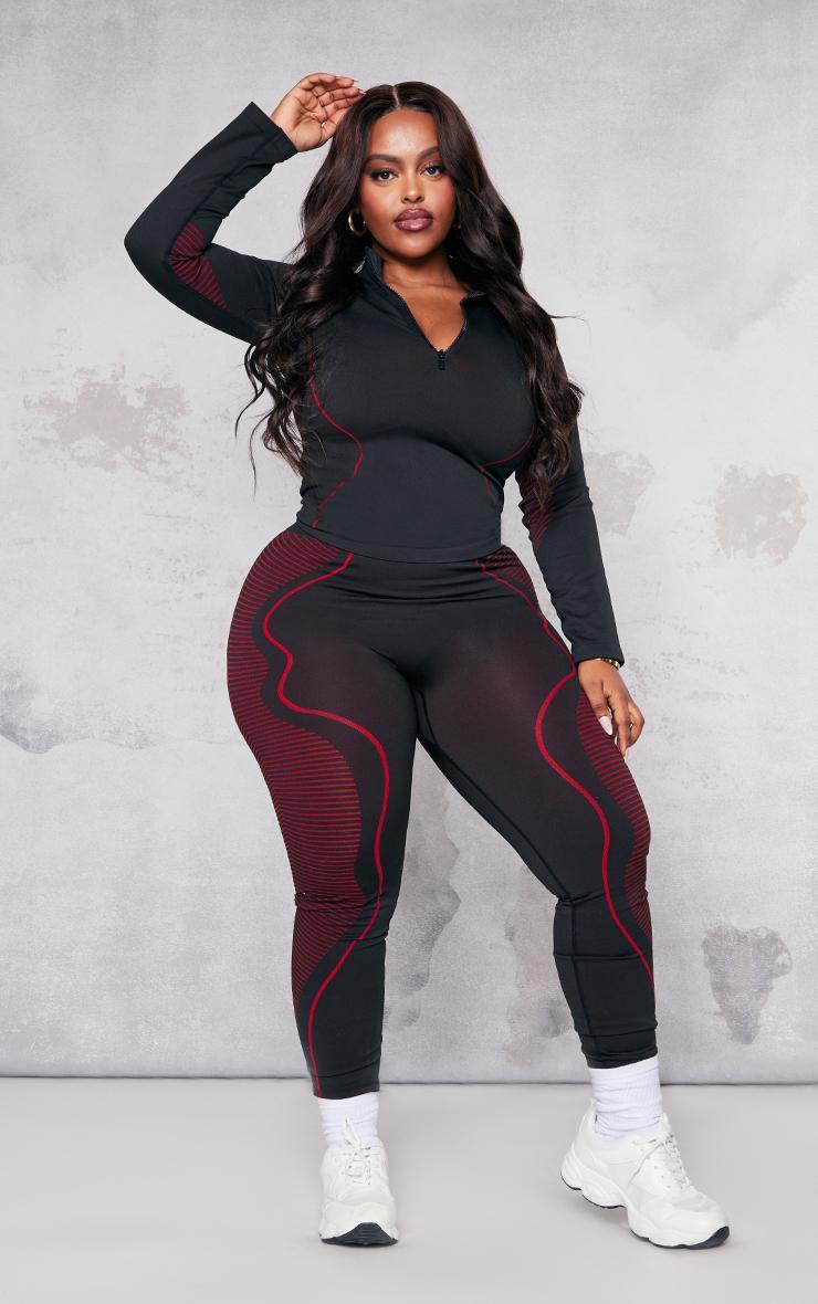 Plus Black Line Detail Sports Leggings Product Image