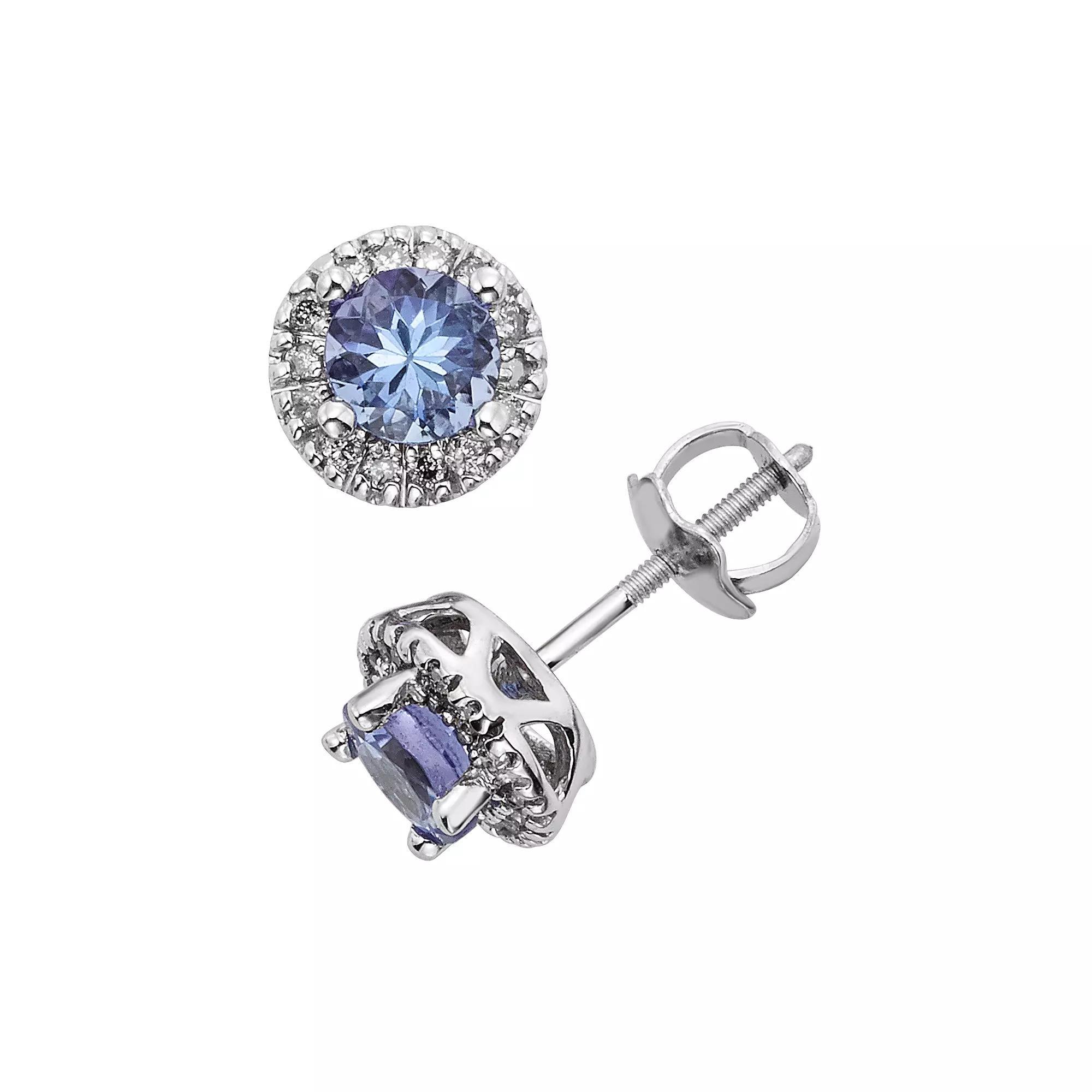 The Regal Collection Tanzanite and 1/8 Carat T.W. IGL Certified Diamond 14k White Gold Tiered Halo Stud Earrings, Womens, Purple Product Image