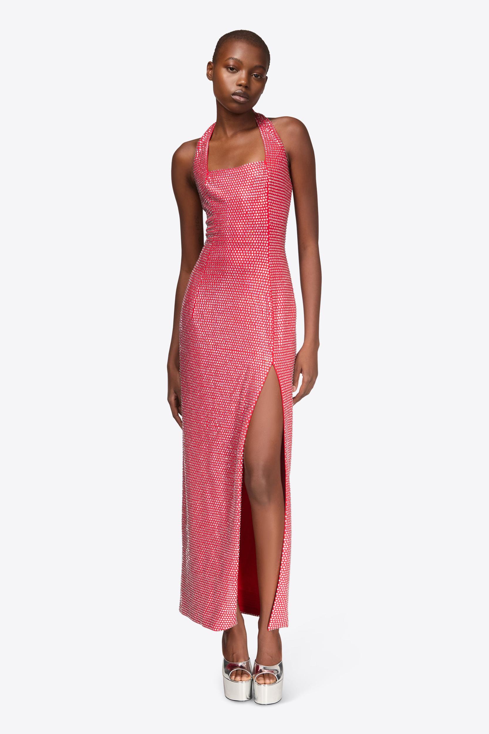 Crystal Embellished Halter Slit Gown Product Image