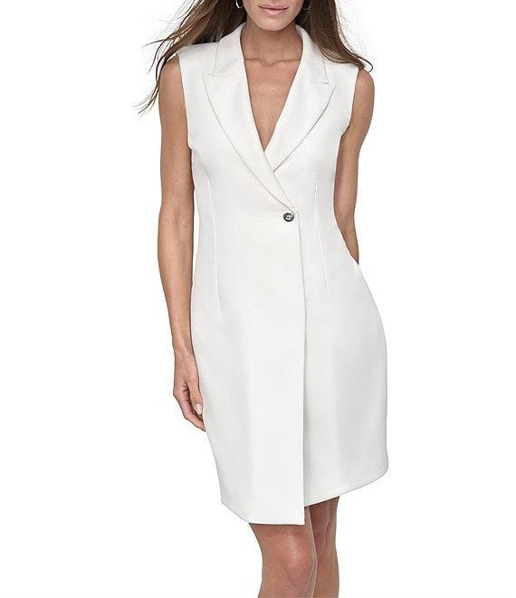 DKNY by Donna Karan Woven Notch Lapel Collar Neck Sleeveless A-Line Mini Blazer Dress Product Image