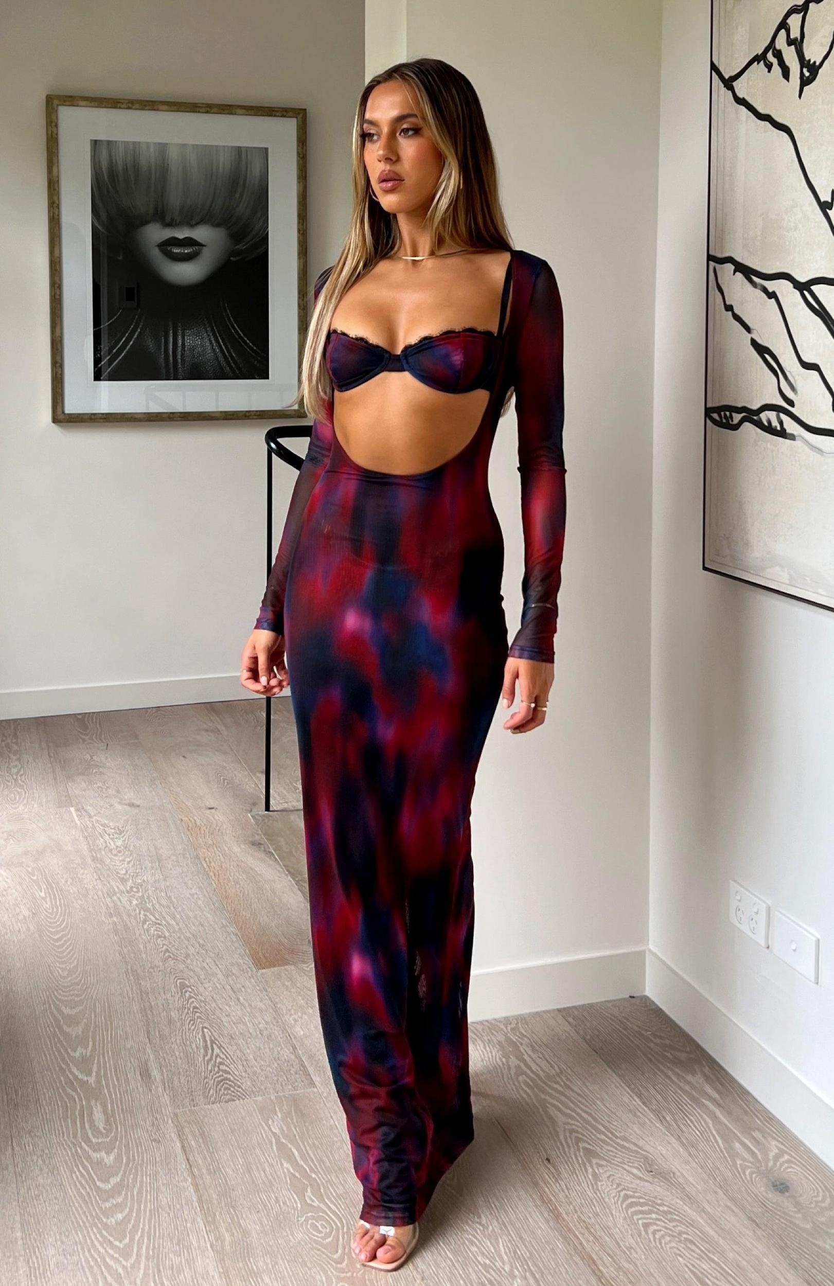 Let Me Think Long Sleeve Maxi Dress Raspberry Rhapsody Product Image