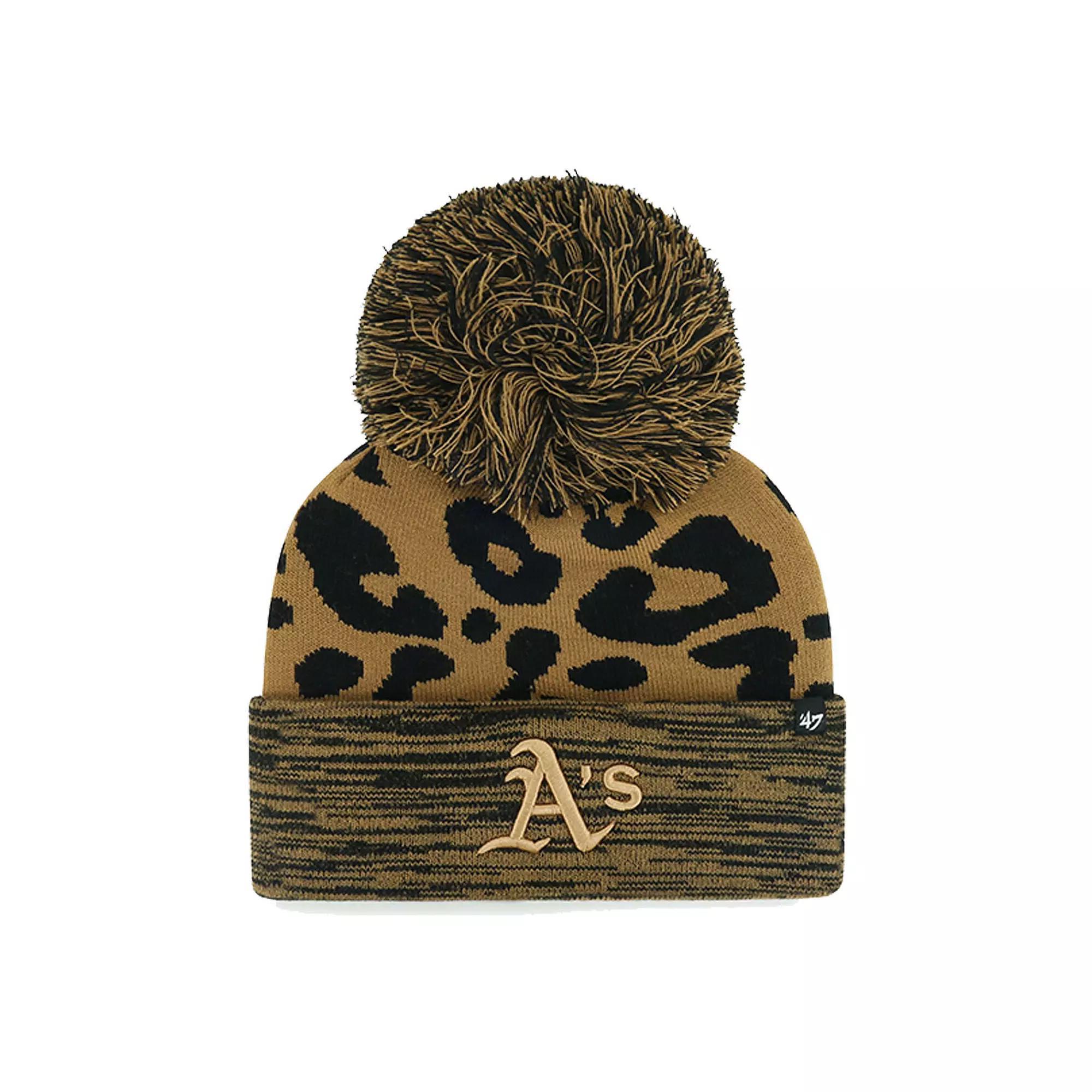 Women's '47 Oakland Athletics Leopard Rosette Cuffed Knit Hat with Pom, Brown Product Image