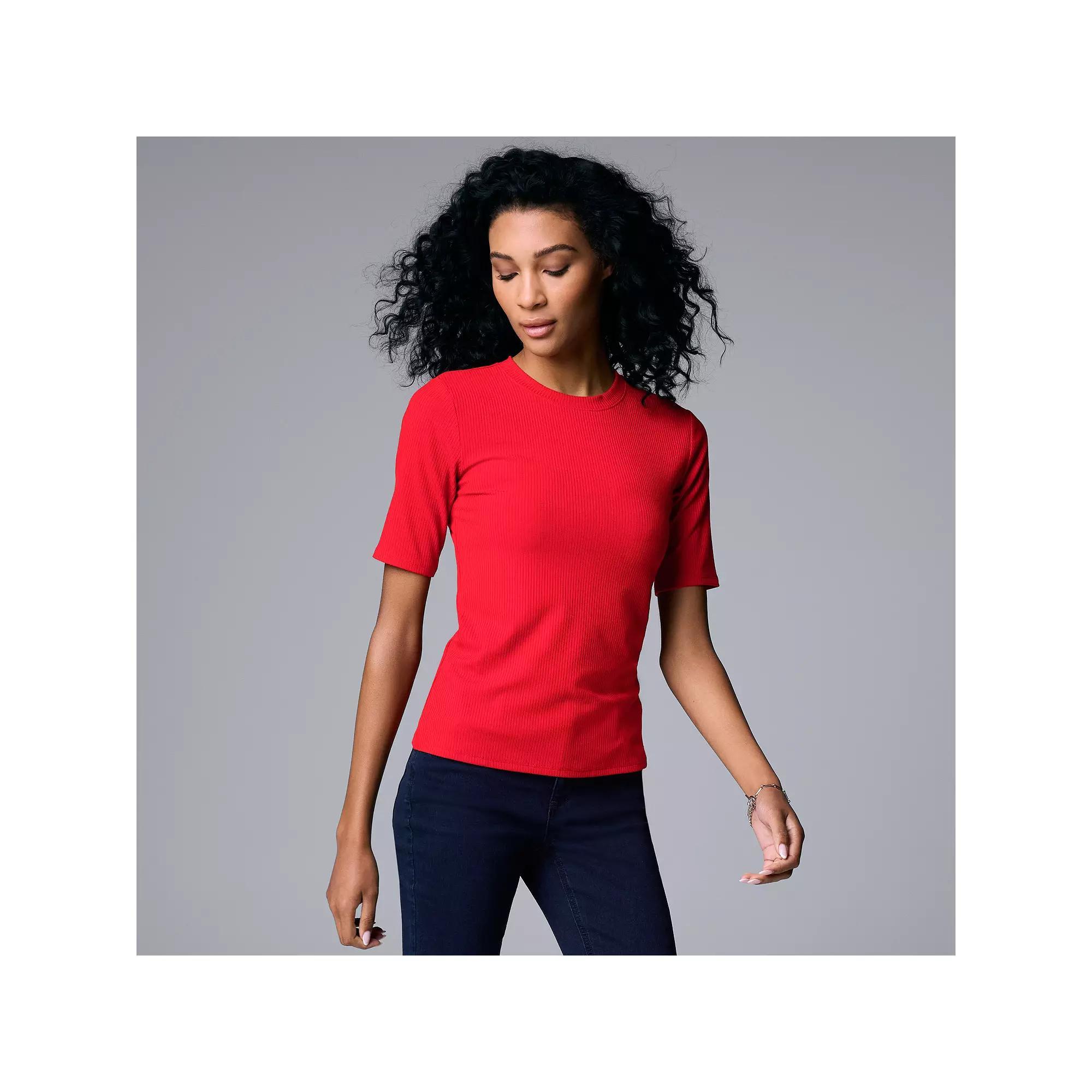 Womens Simply Vera Vera Wang Ribbed Fitted Elbow Sleeve Tee Product Image