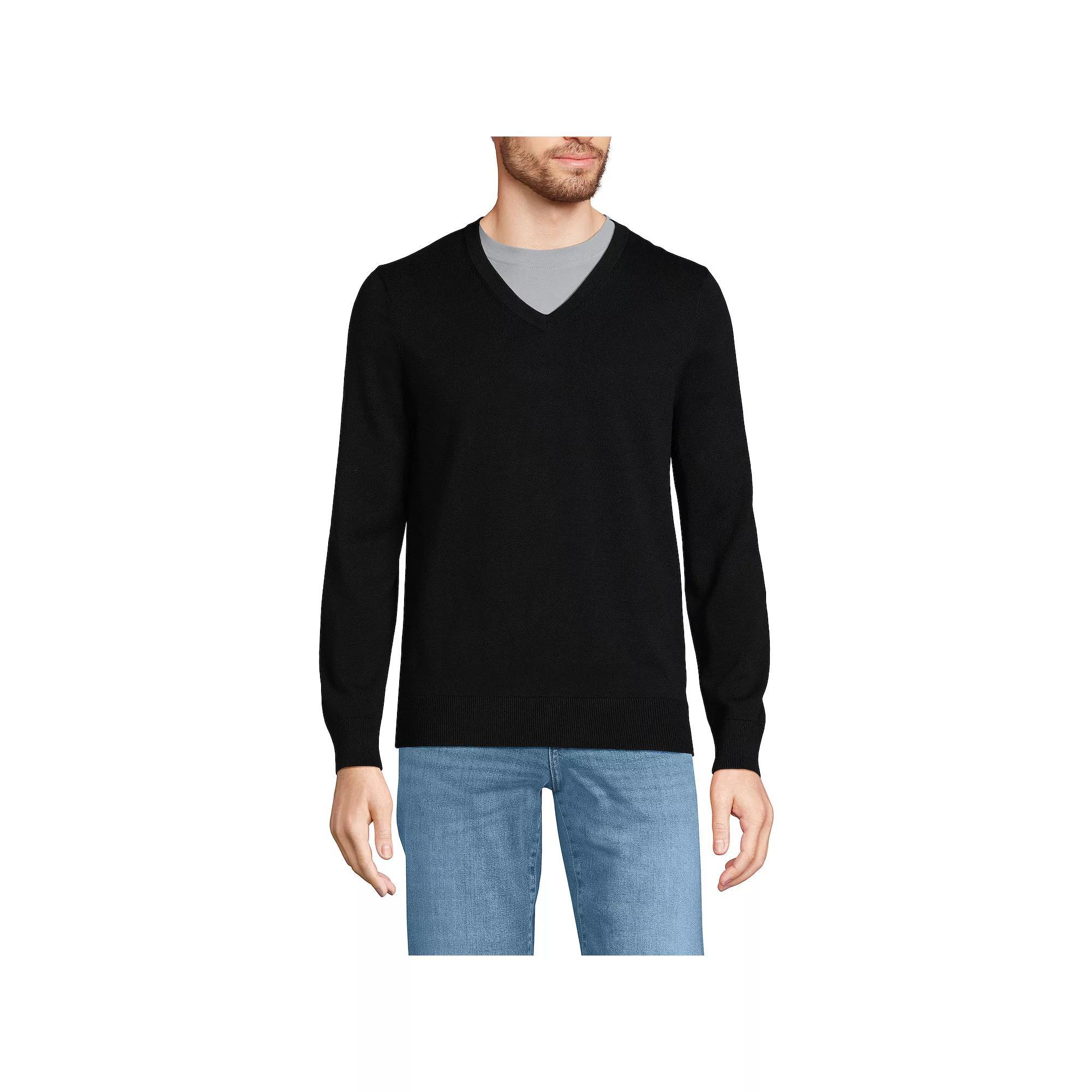 Men's Lands' End Fine Gauge Cotton V-Neck Sweater, Size: Small, Radiant Blue Product Image