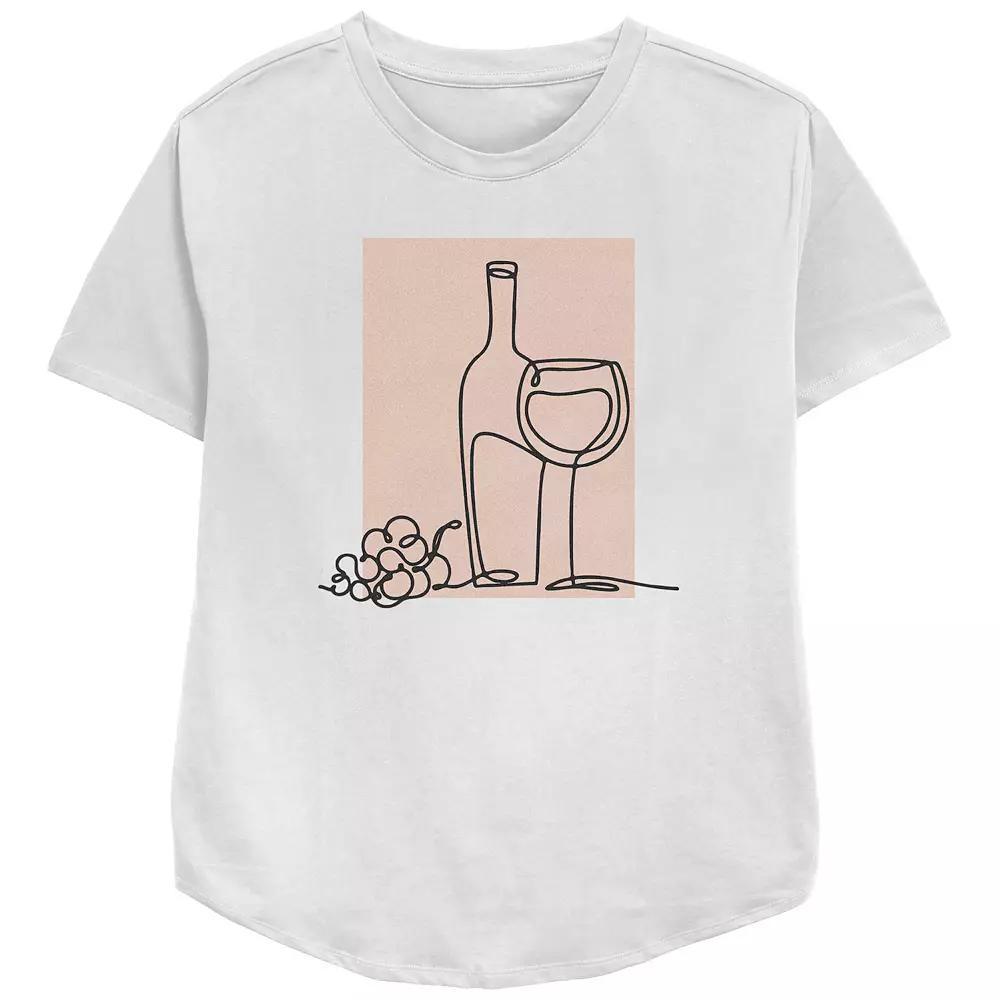 Women's Wine Glass Grapes Silhouette Relaxed Fit Graphic Tee, Girl's, Size: Large, White Product Image