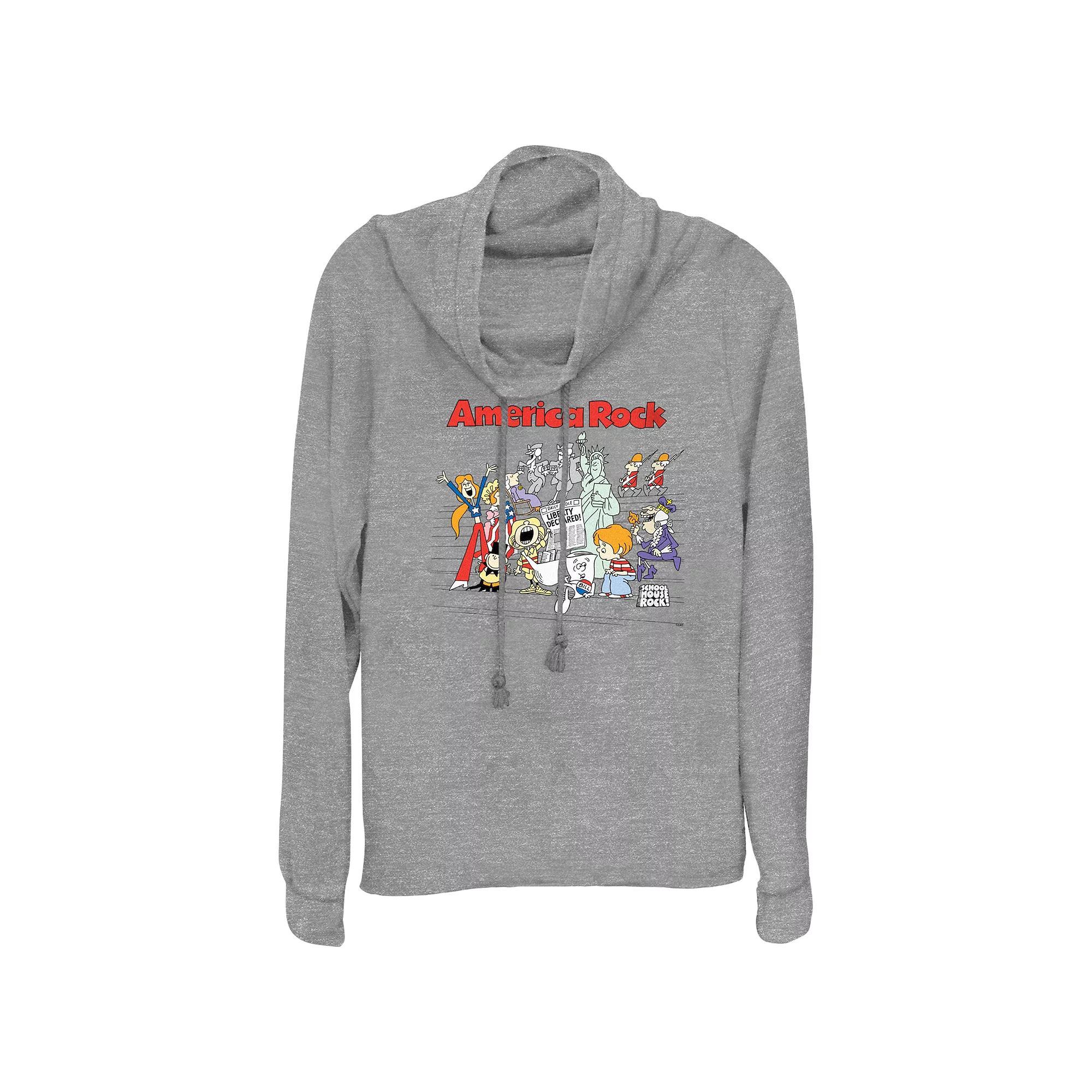 Disney's Schoolhouse Rock! America Rock Plus Size Cowlneck Graphic Lightweight Long Sleeve, Women's, Size: 1XL, Gray Grey Product Image