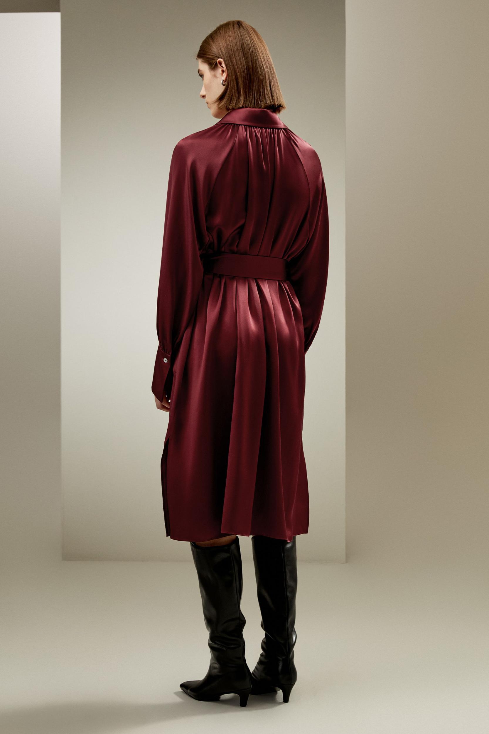 Jam Red Silk Charmeuse Trench Dress Product Image