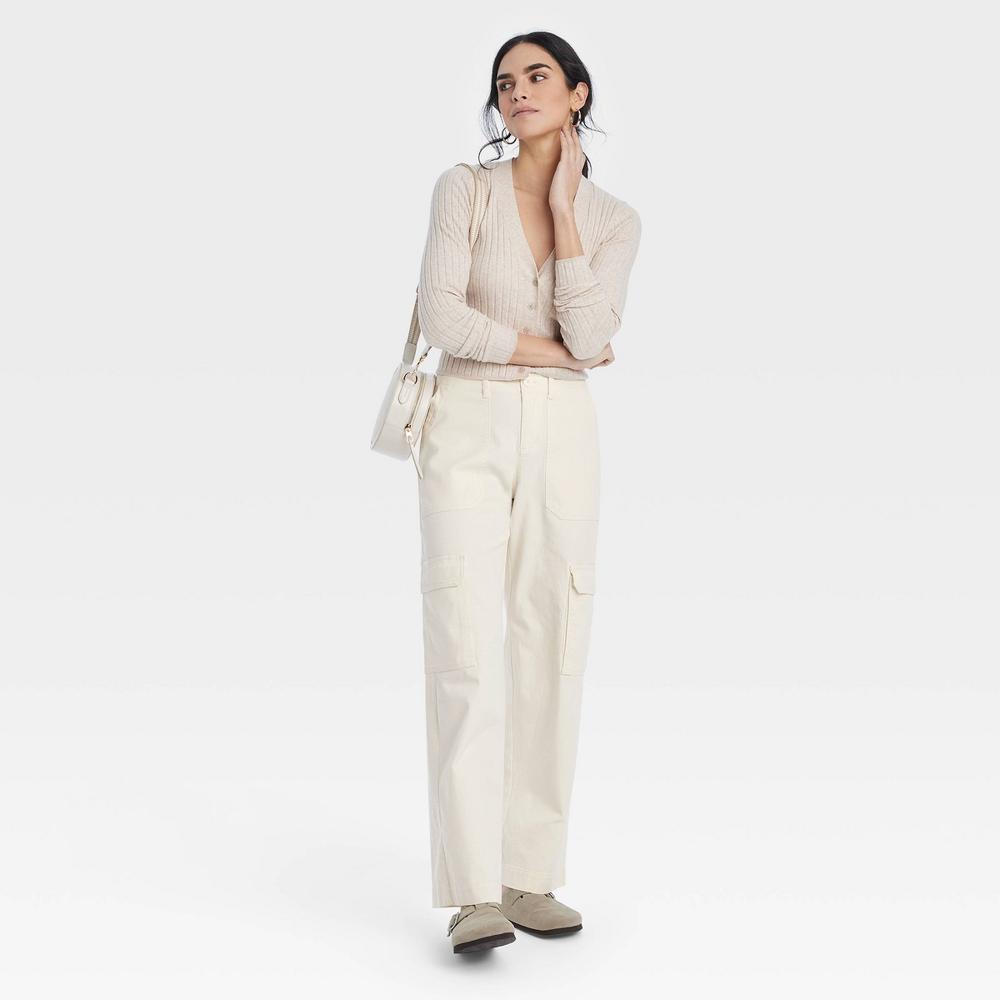 Women's Mid-Rise Utility Cargo Pants - Universal Thread™ Cream 8 Long Product Image