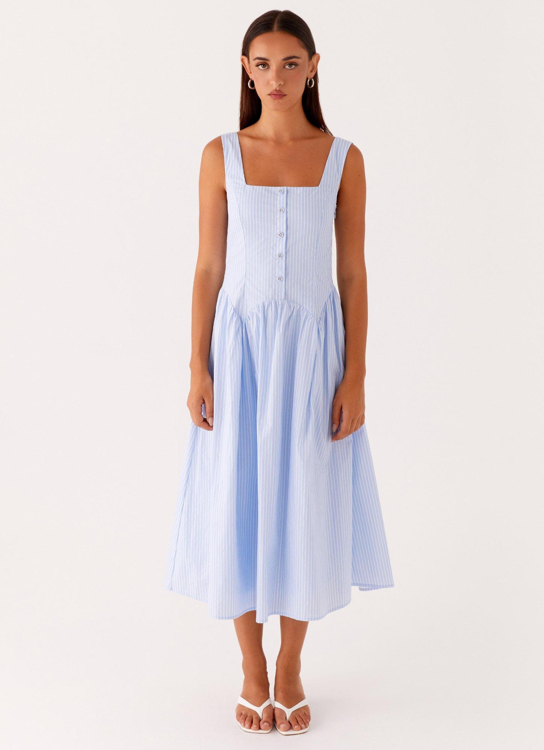 Kalina Midi Dress - Blue White Stripe Product Image