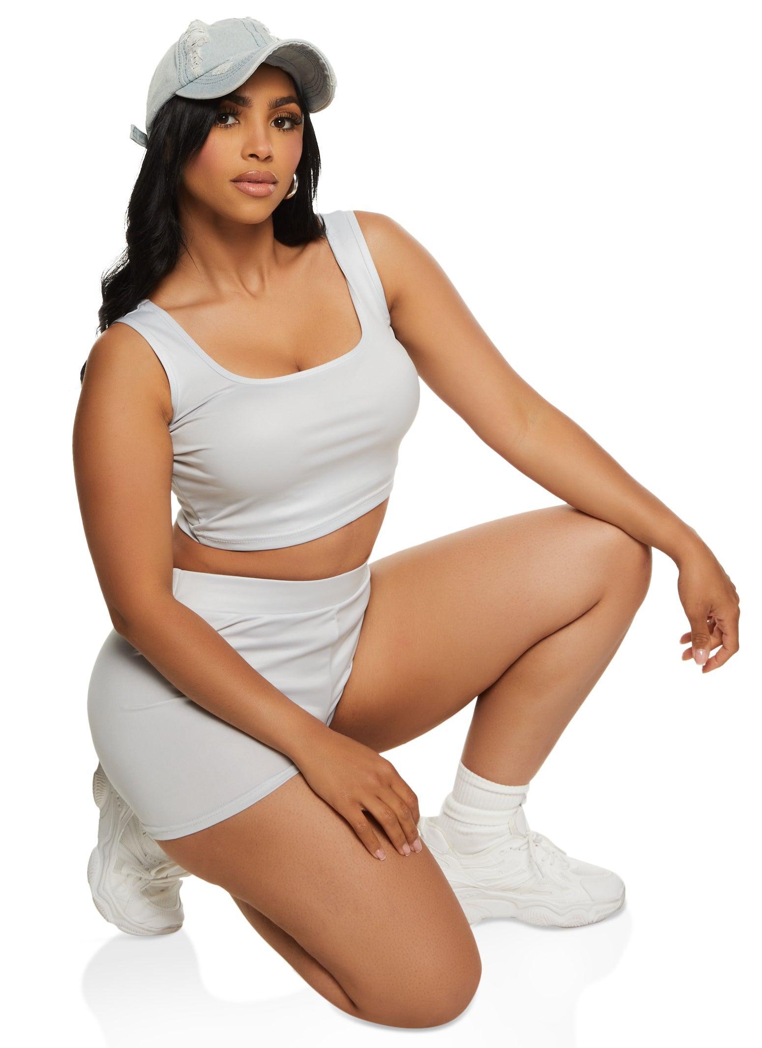 Womens Leather Look Cropped Tank Top Product Image