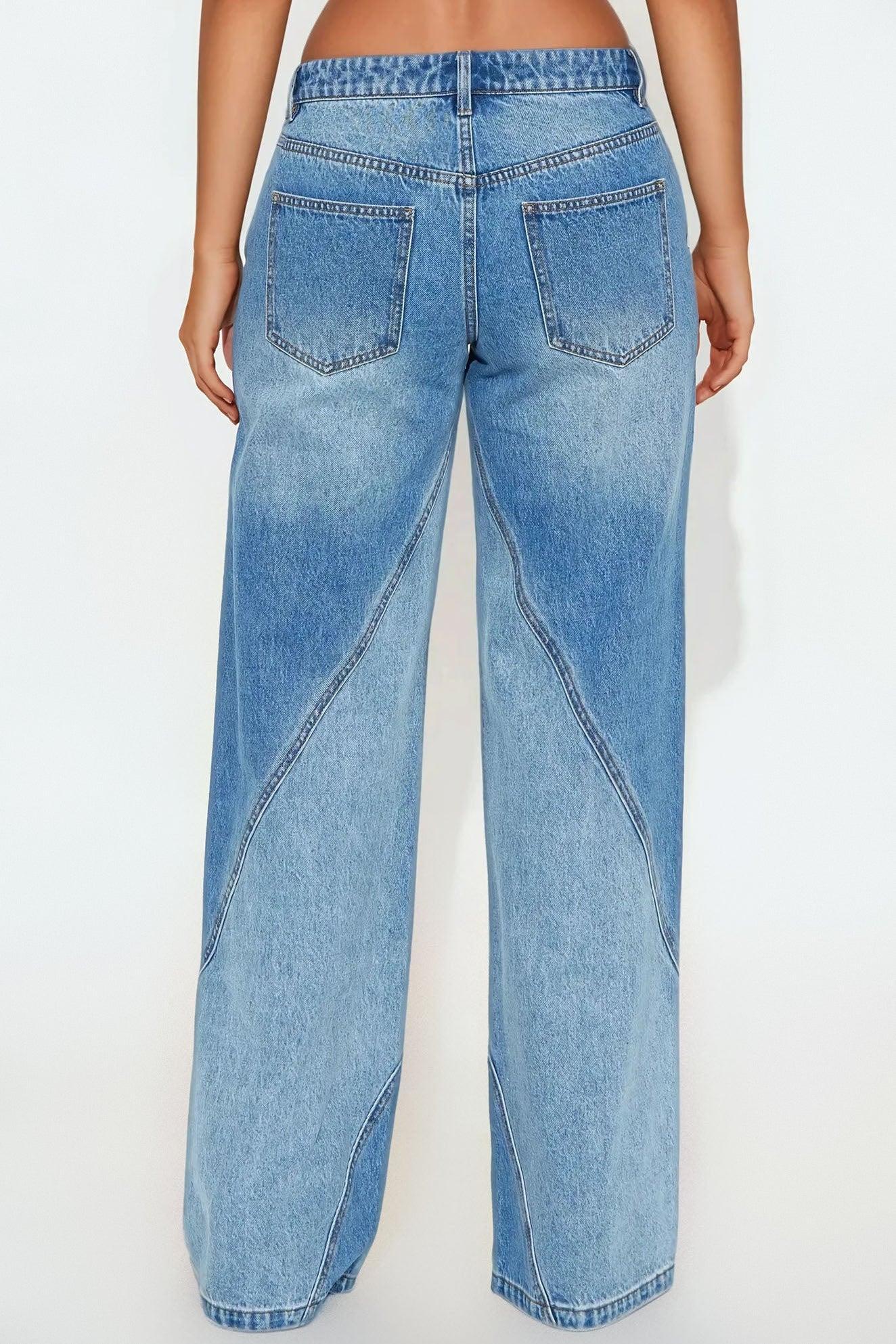 Oui Oui Two Tone Wide Leg Jeans - Light Blue Wash Product Image