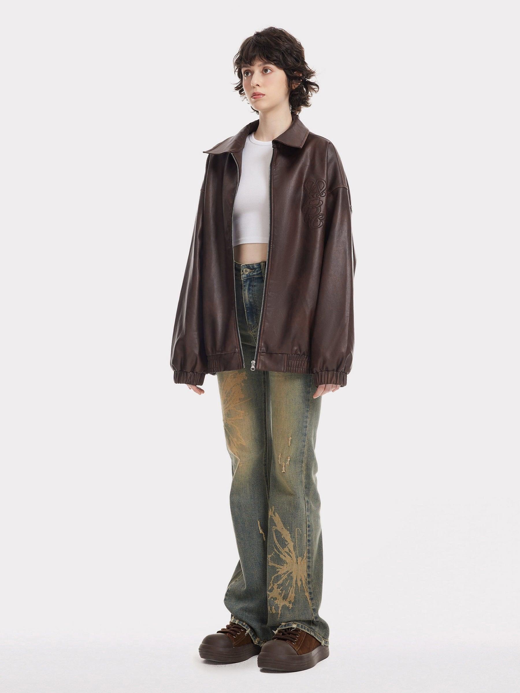 Aelfric Eden Embroidery Fold-Over Faux Leather Jacket Product Image