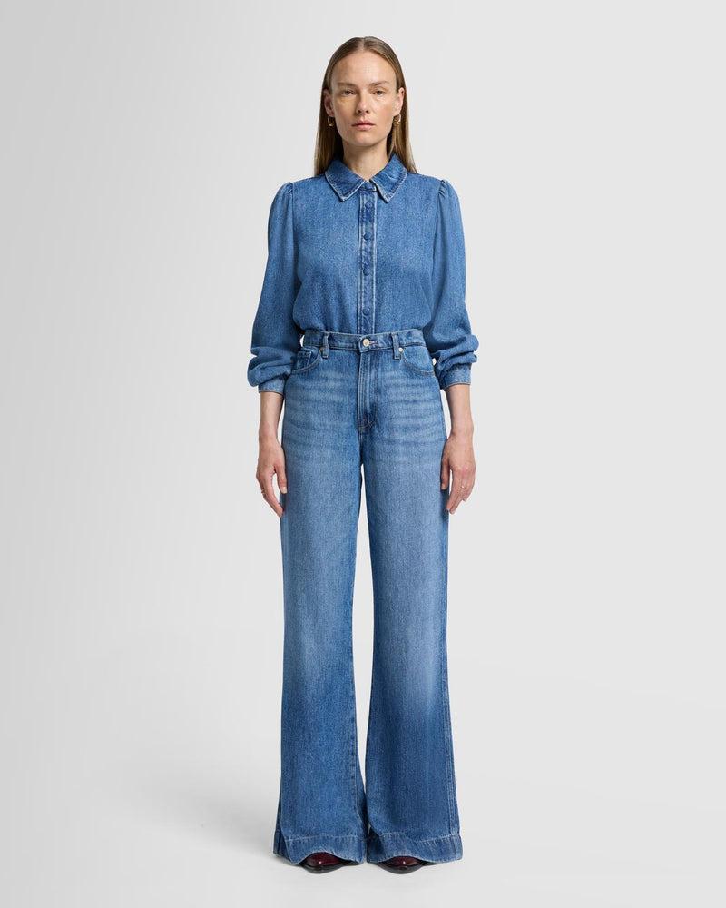 Denim Lustre Puff Sleeve Shirt Product Image