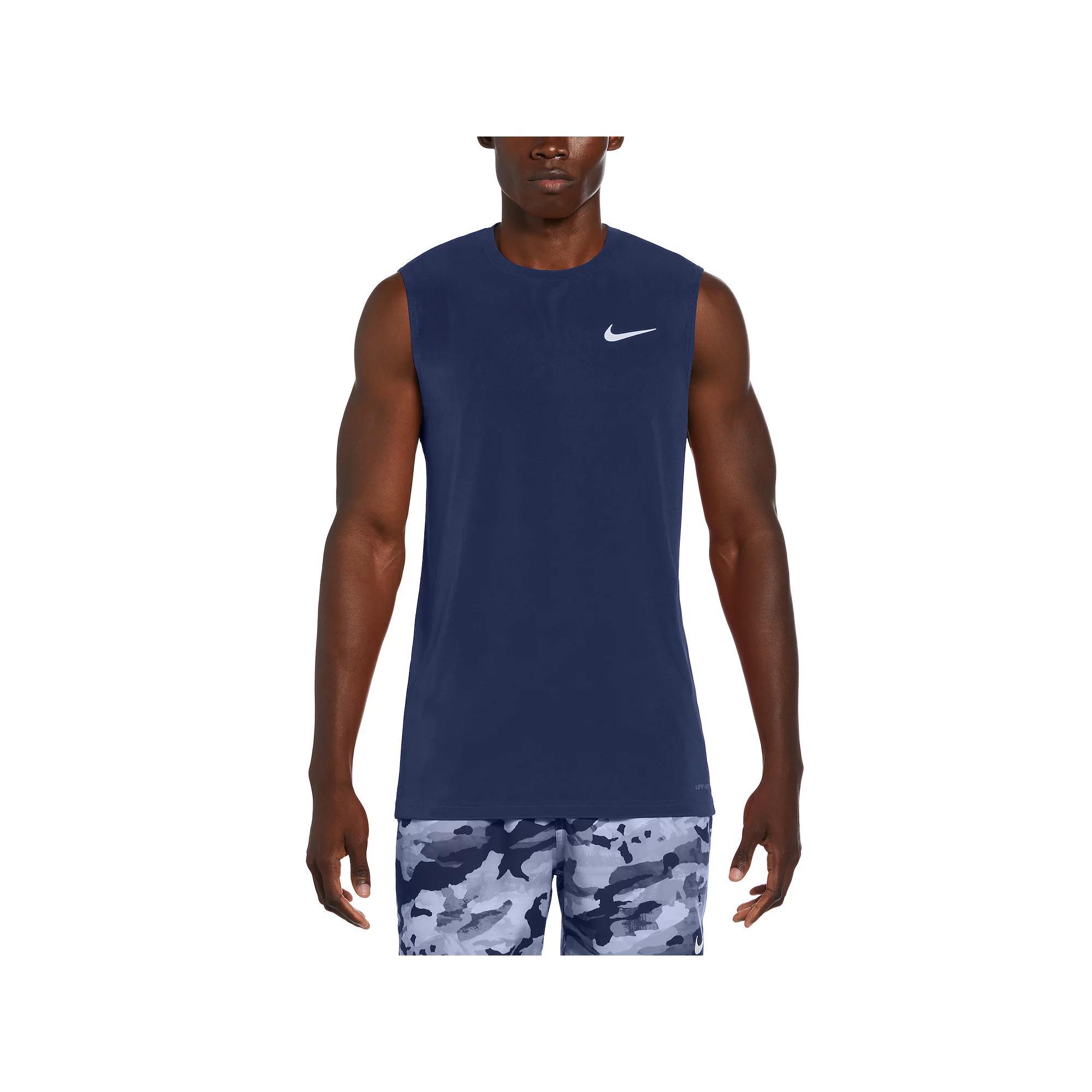Mens Nike Dri-FIT UPF 40+ Essential Sleeveless Hydroguard Swim Tee Black Navy Product Image