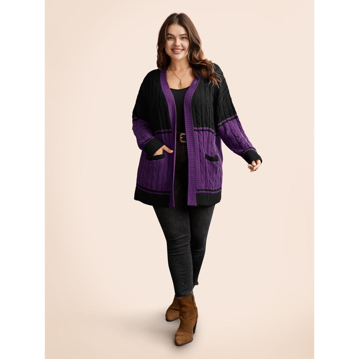 Plus Size Jack-o-Lantern Motif Cable Knot Cardigan Deeppurple Women Casual Loose Long Sleeve Everyday Cardigans BloomChic 26/4X Product Image