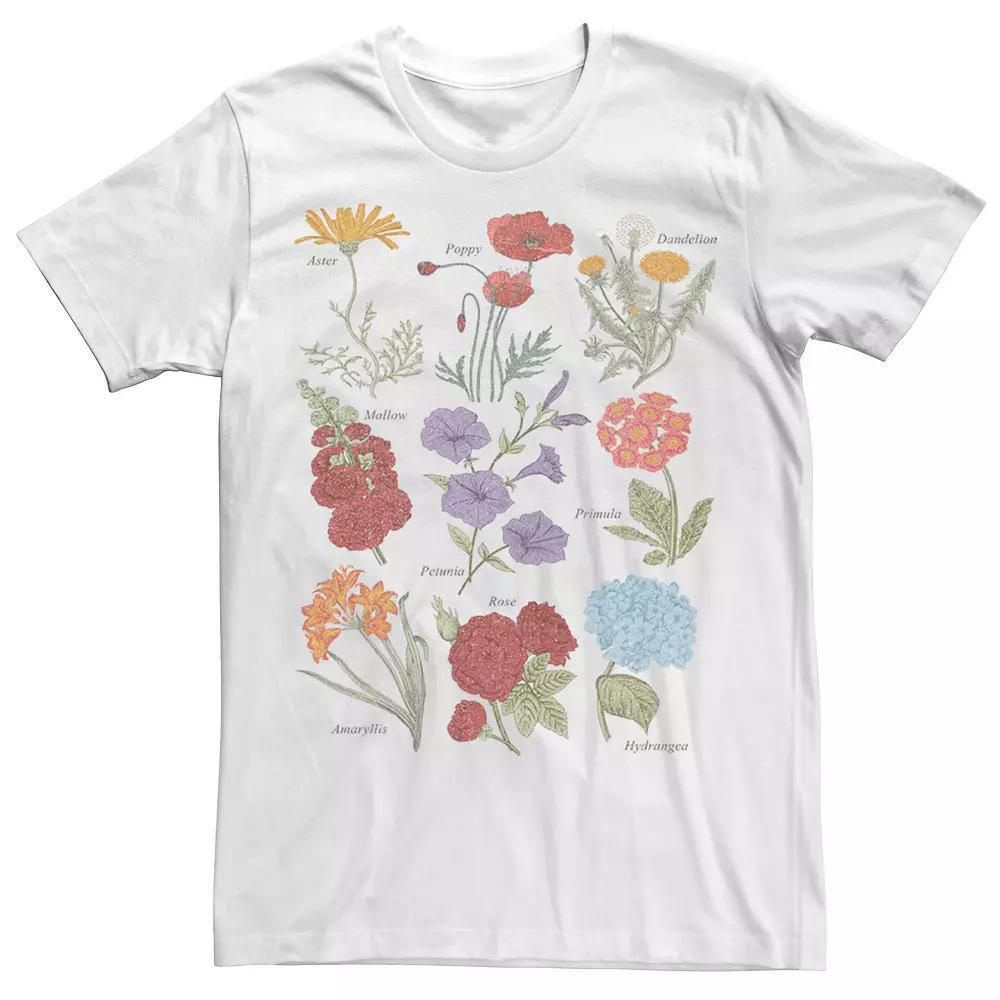 Men's Flower Names Sketched Tee, Size: 3XL, White Product Image