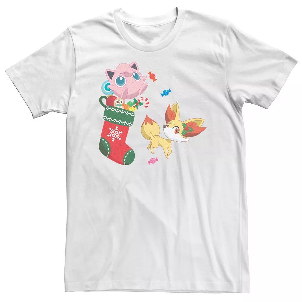 Big & Tall Pokemon Christmas Socking Jigglypuff Fennekin Tee, Men's, Size: 3XL, White Product Image