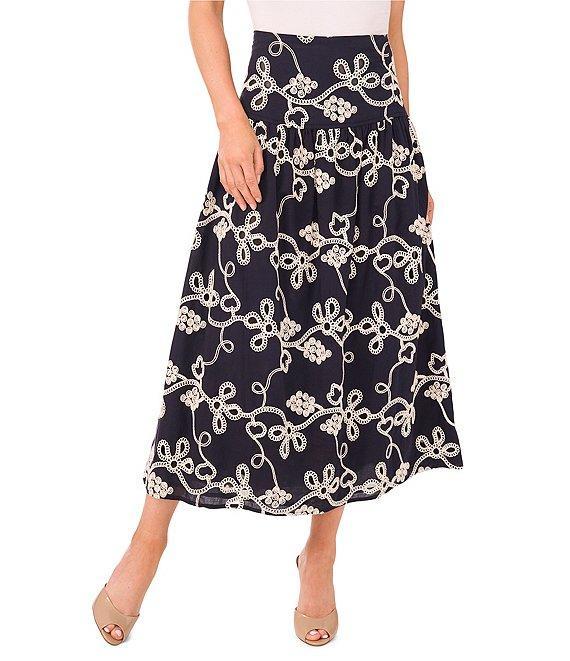 CeCe Flouncy Floral Embroidered Midi Skirt Product Image