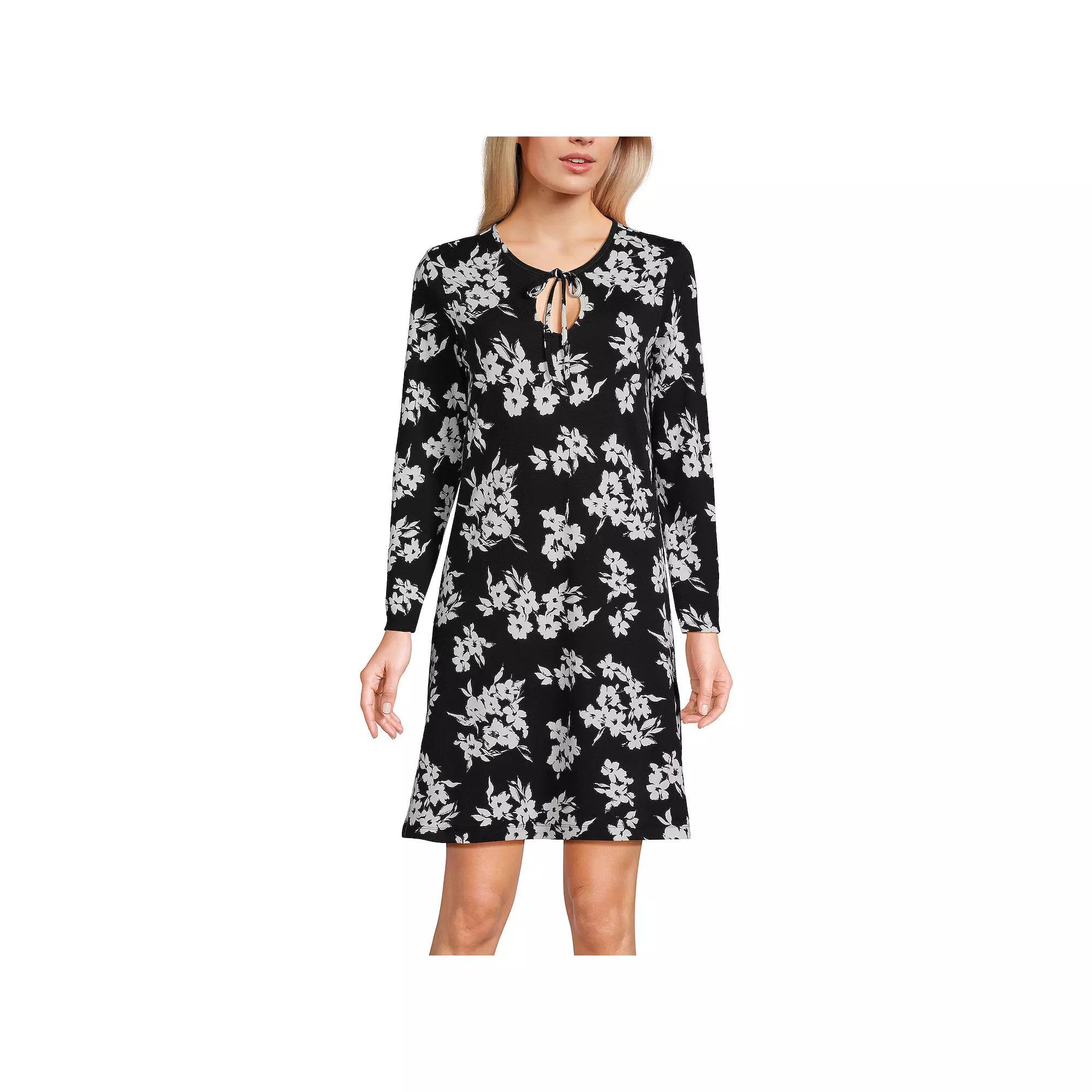 Women's Lands' End Cotton Interlock Long Sleeve Nightgown, Size: XL, Soft Green Bird Song Product Image