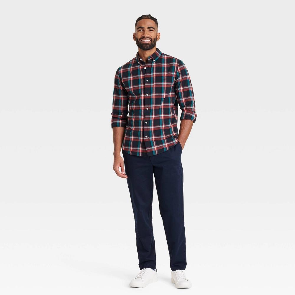 Mens Long Sleeve Plaid Poplin Shirt - Goodfellow & Co Black M Product Image