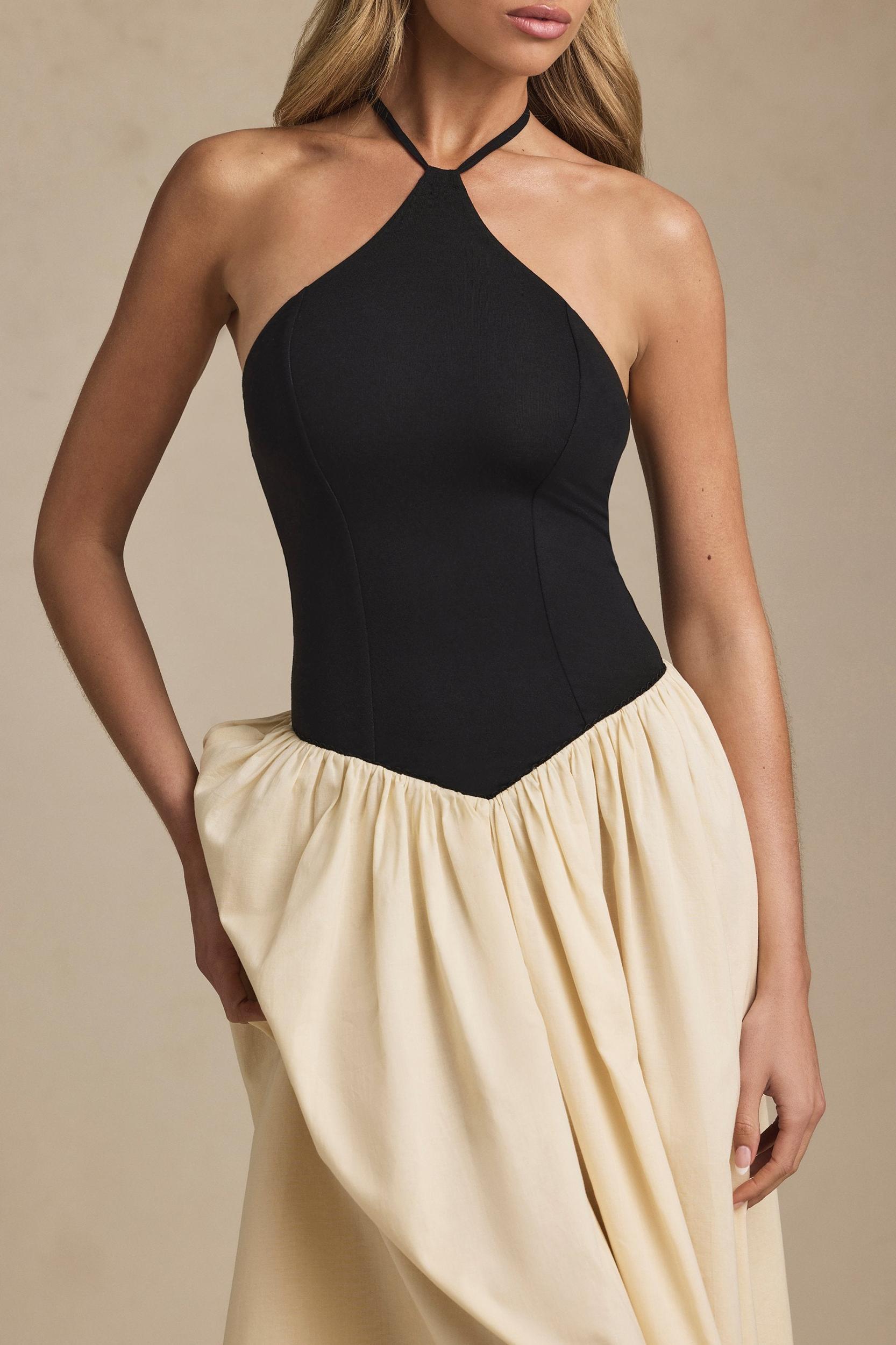 Halterneck A-Line Midaxi Dress in Black Product Image