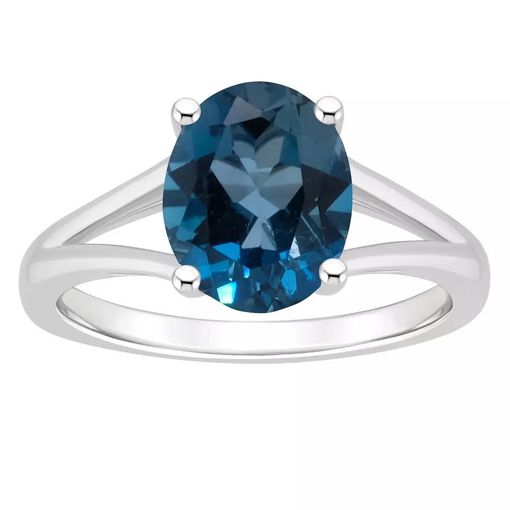 Alyson Layne Sterling Silver 10 mm x 8 mm Oval Gemstone Split Shank Solitaire Ring, Women's, London Blue Topaz Product Image
