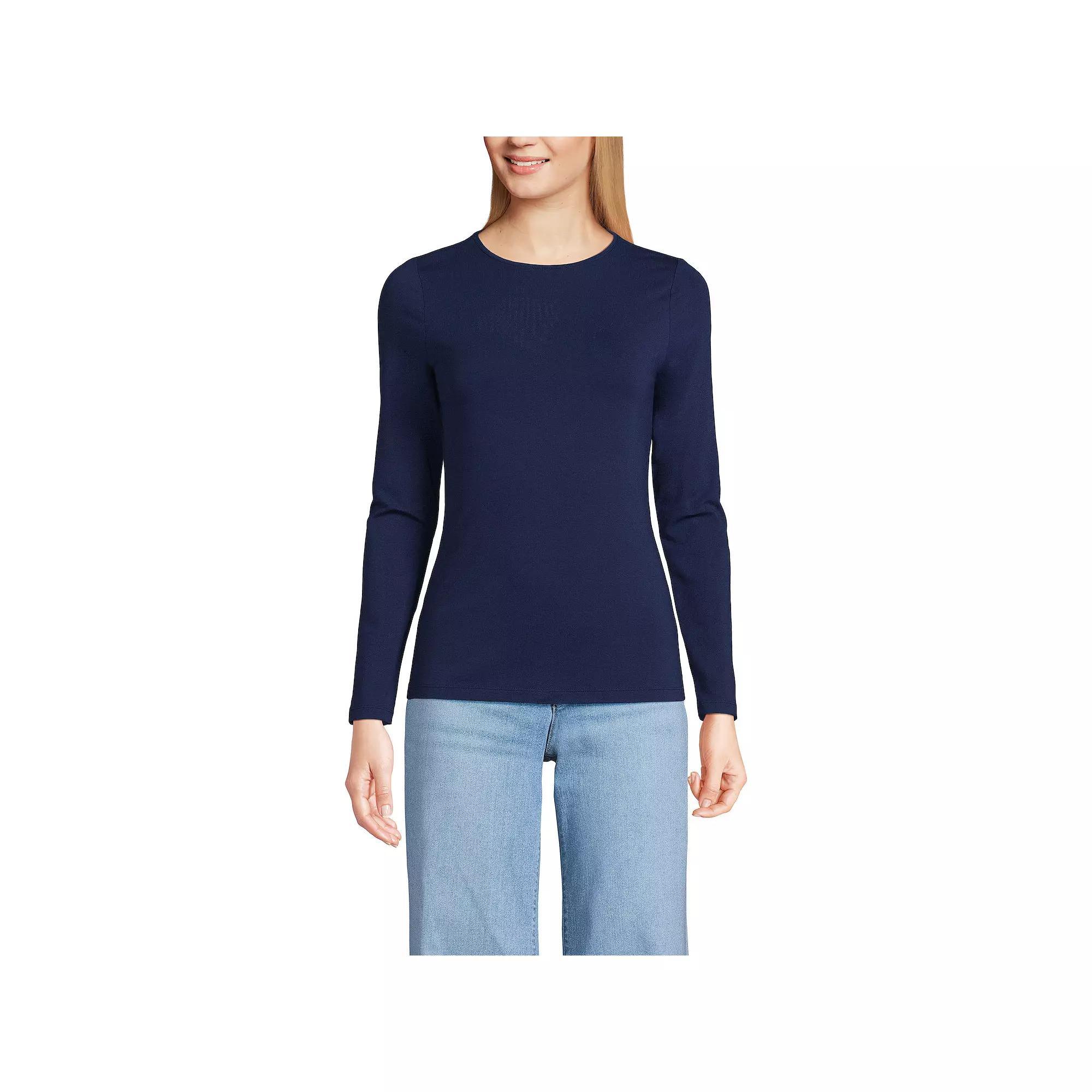 Petite Lands' End Lightweight Jersey Skimming Long Sleeve Crewneck T-shirt, Women's, Size: Medium Petite, Navy White Stripe Product Image