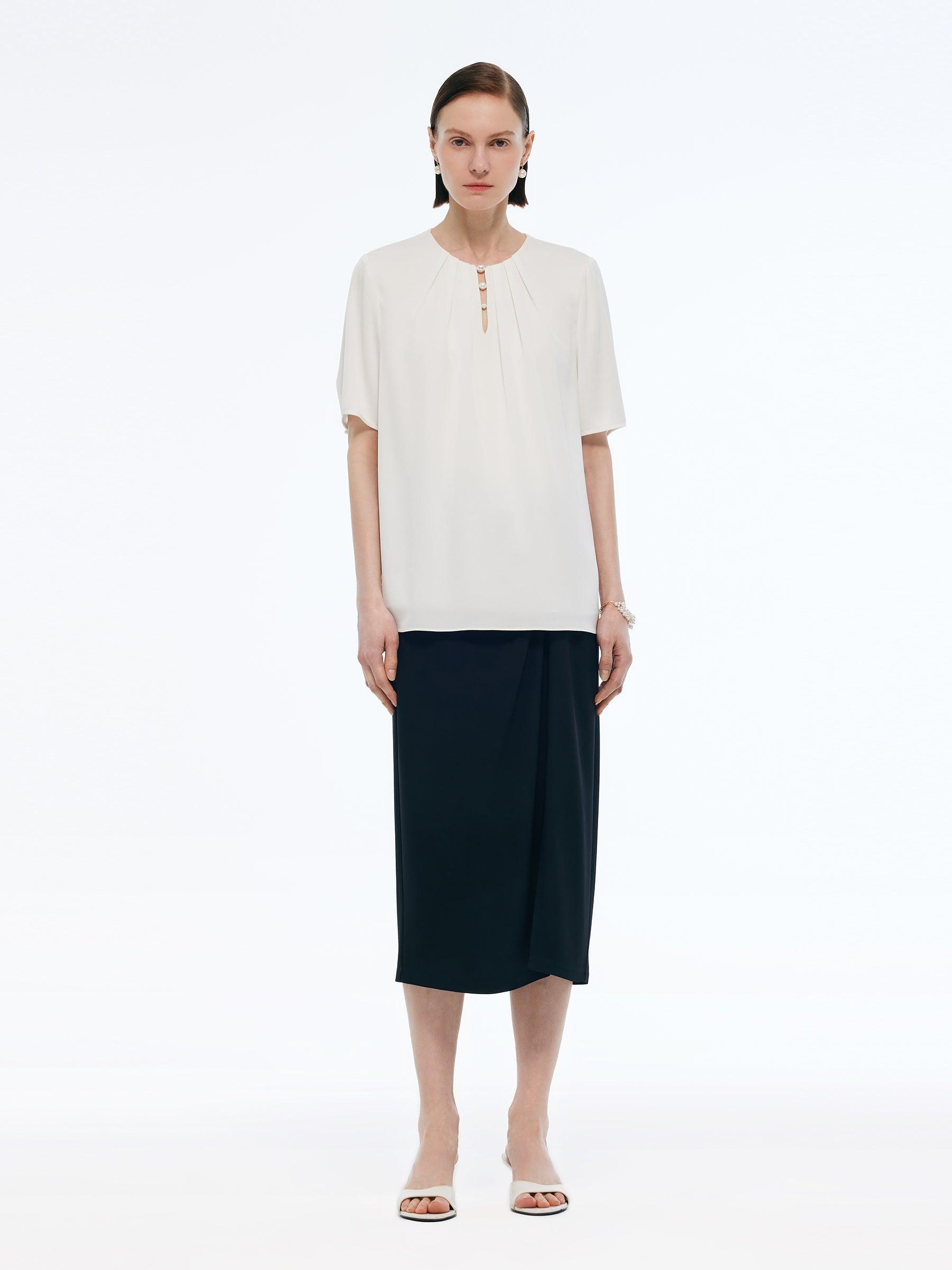 Acetate Blend Women Round Neck Blouse Product Image