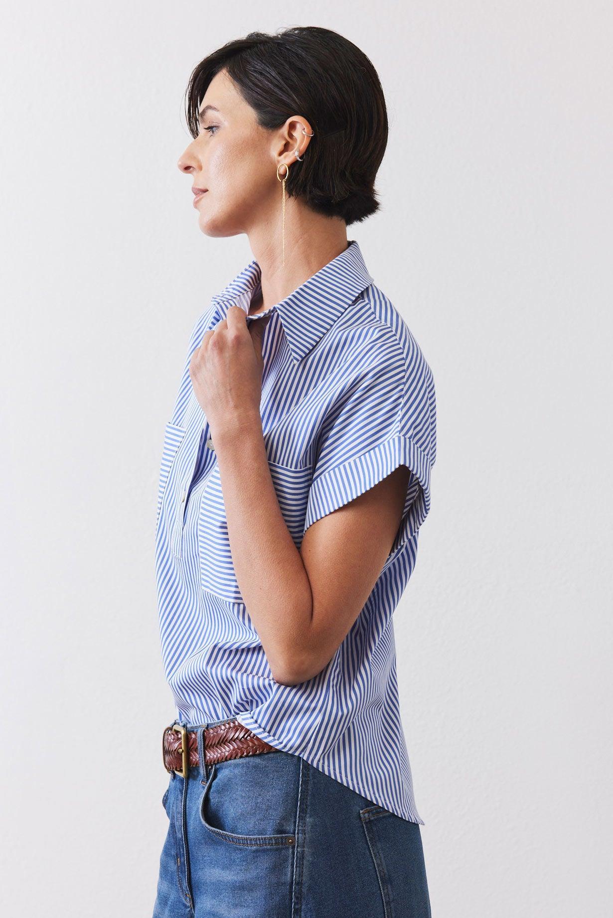 Walk the Line Short Sleeve Poplin Top Product Image