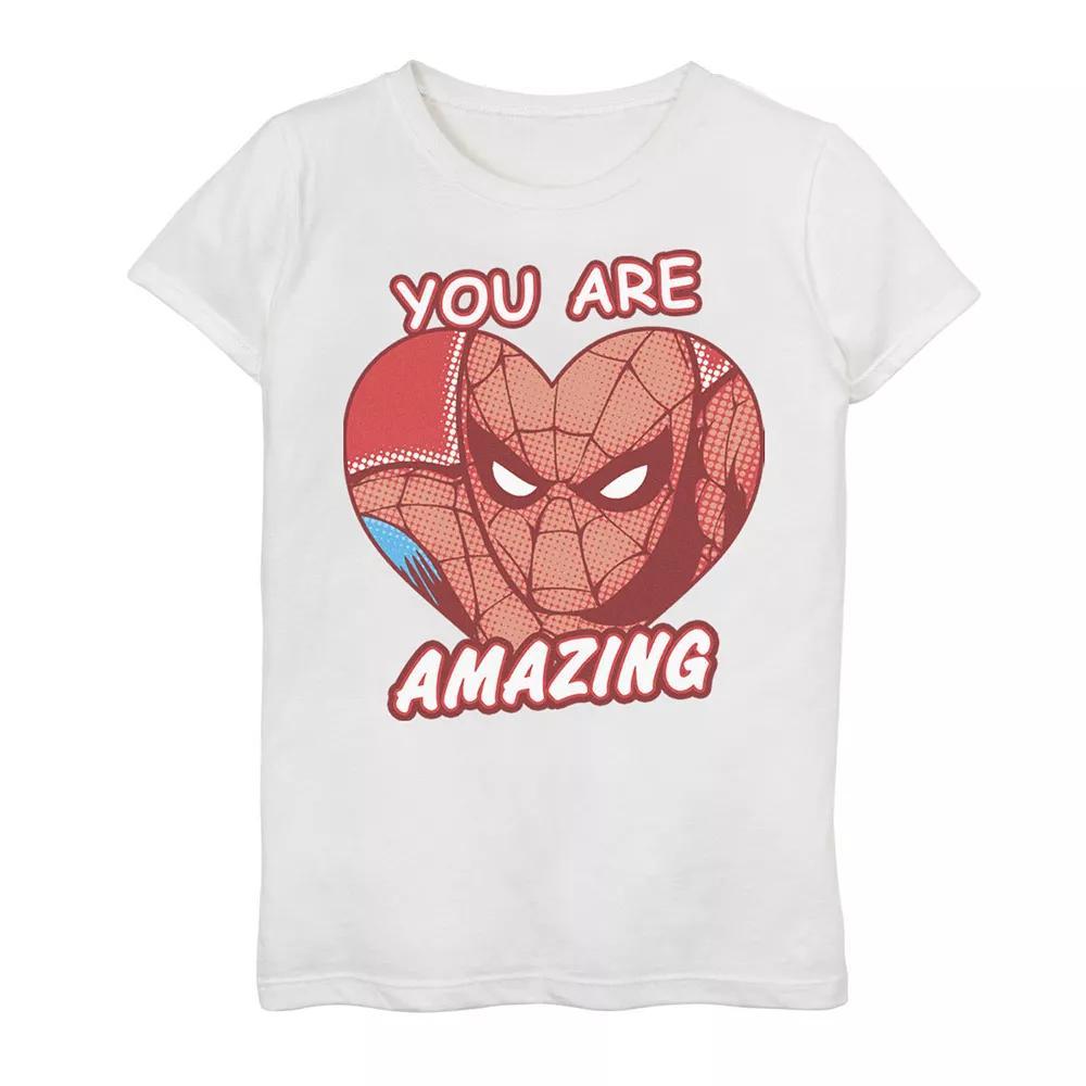 Girls 7-16 Marvel Spider-Man You Are Amazing Heart Shaped Portrait Graphic Tee, Girl's, Size: XL, White Product Image