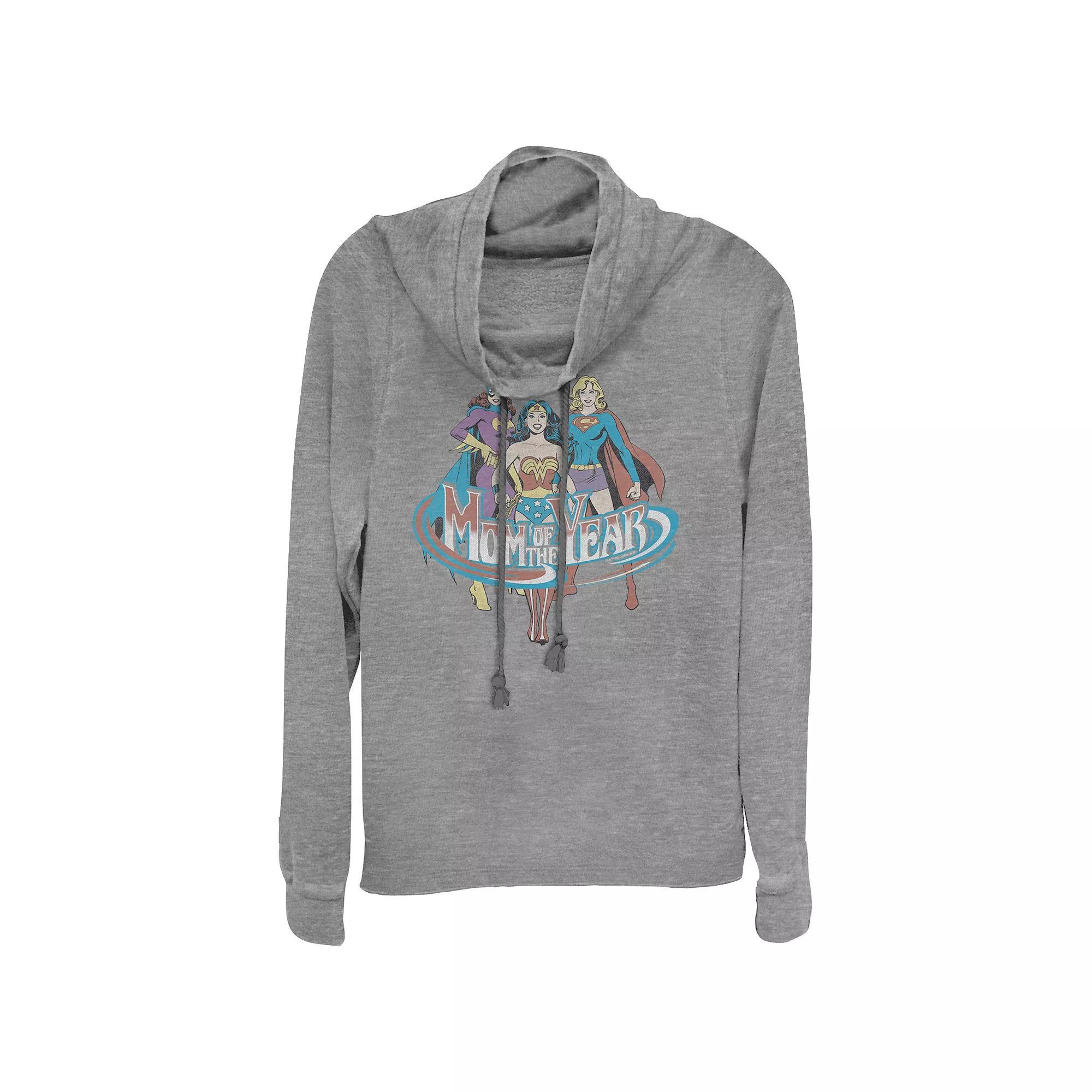 Women's DC Women Mom Of The Year Cowlneck Graphic Lightweight Long Sleeve, Size: XS, Blue Product Image